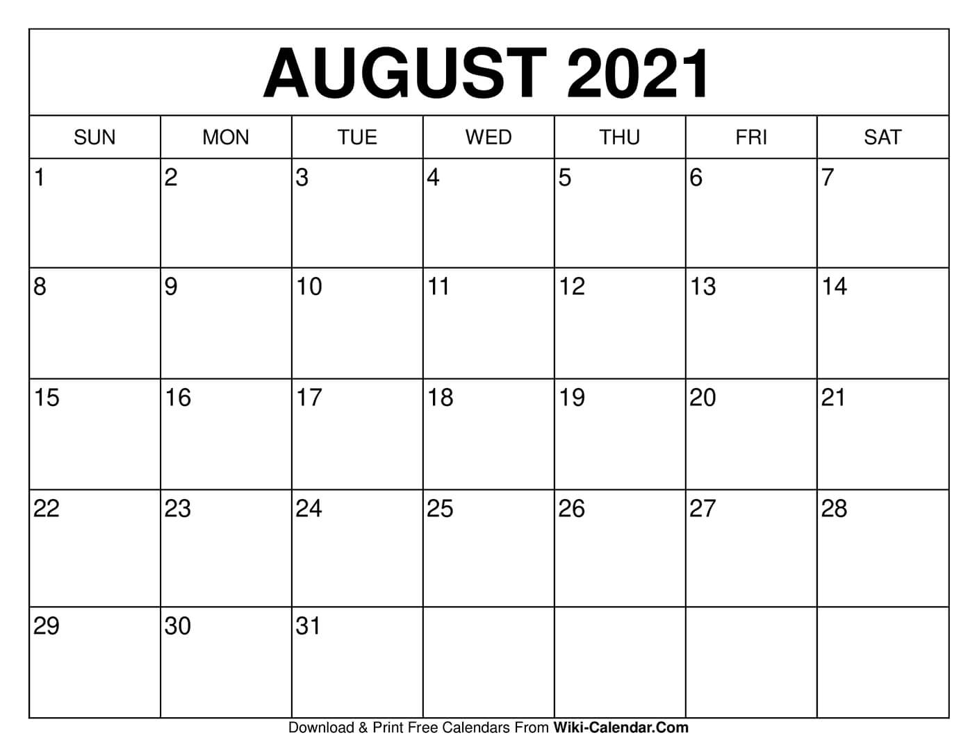 Free Printable August 2021 Calendars