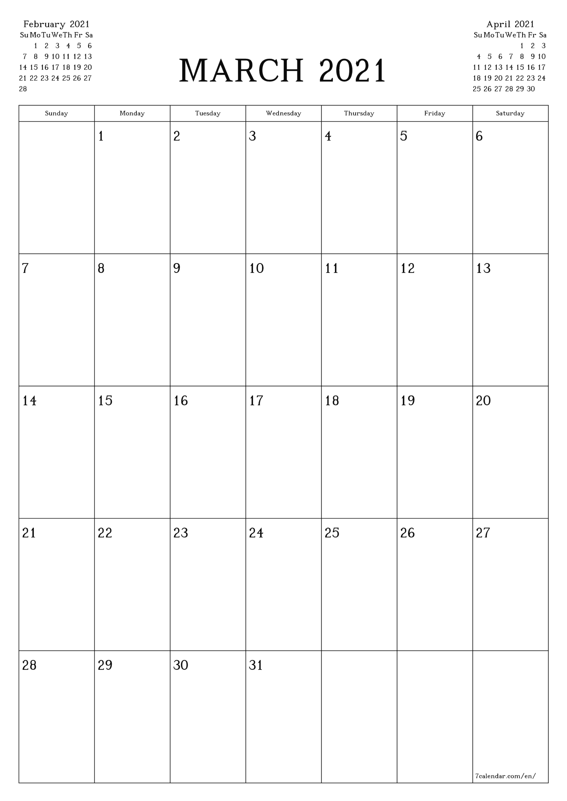 Free Printable Blank Monthly Calendar And Planner For March