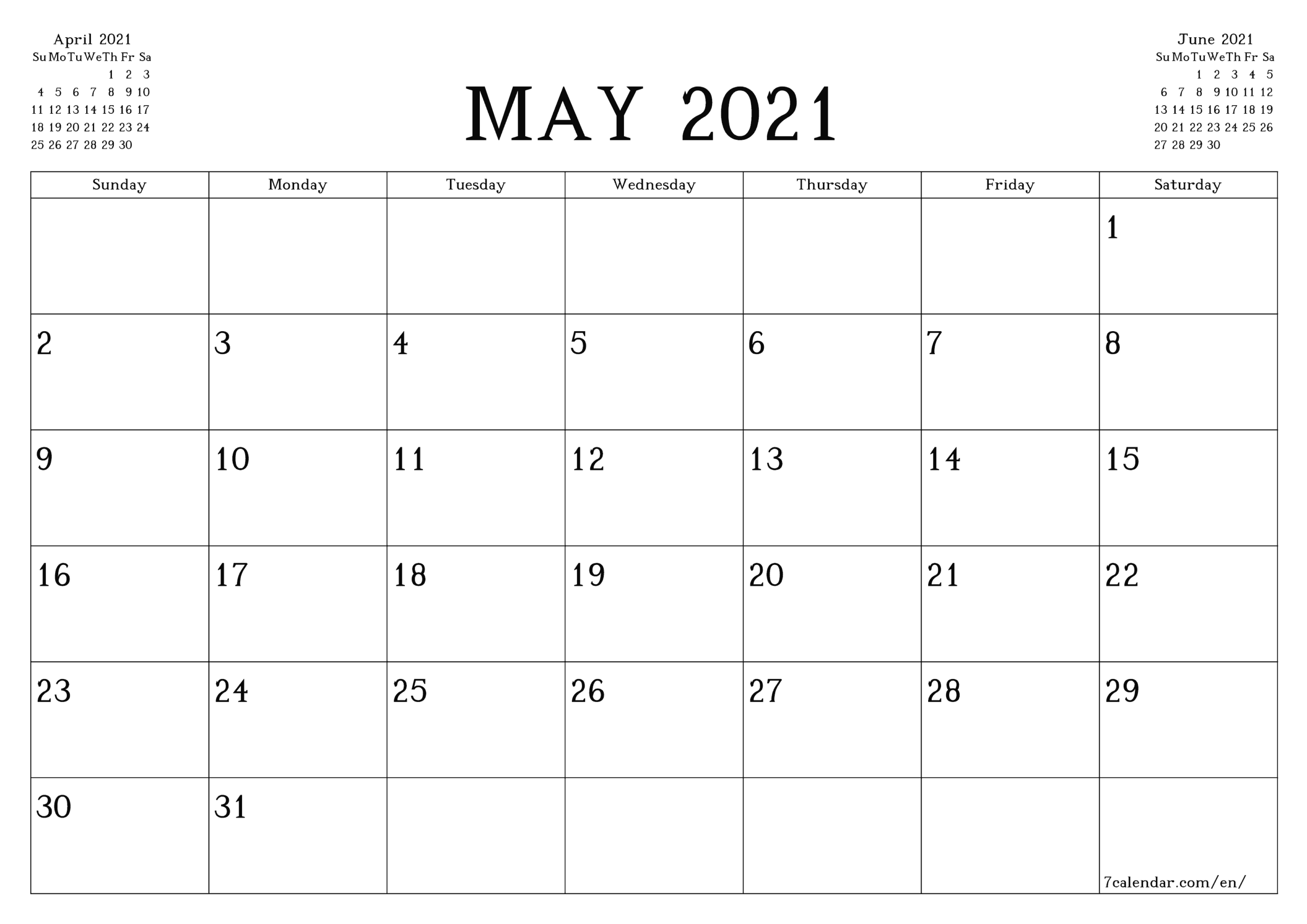 Free Printable Blank Monthly Calendar And Planner For May