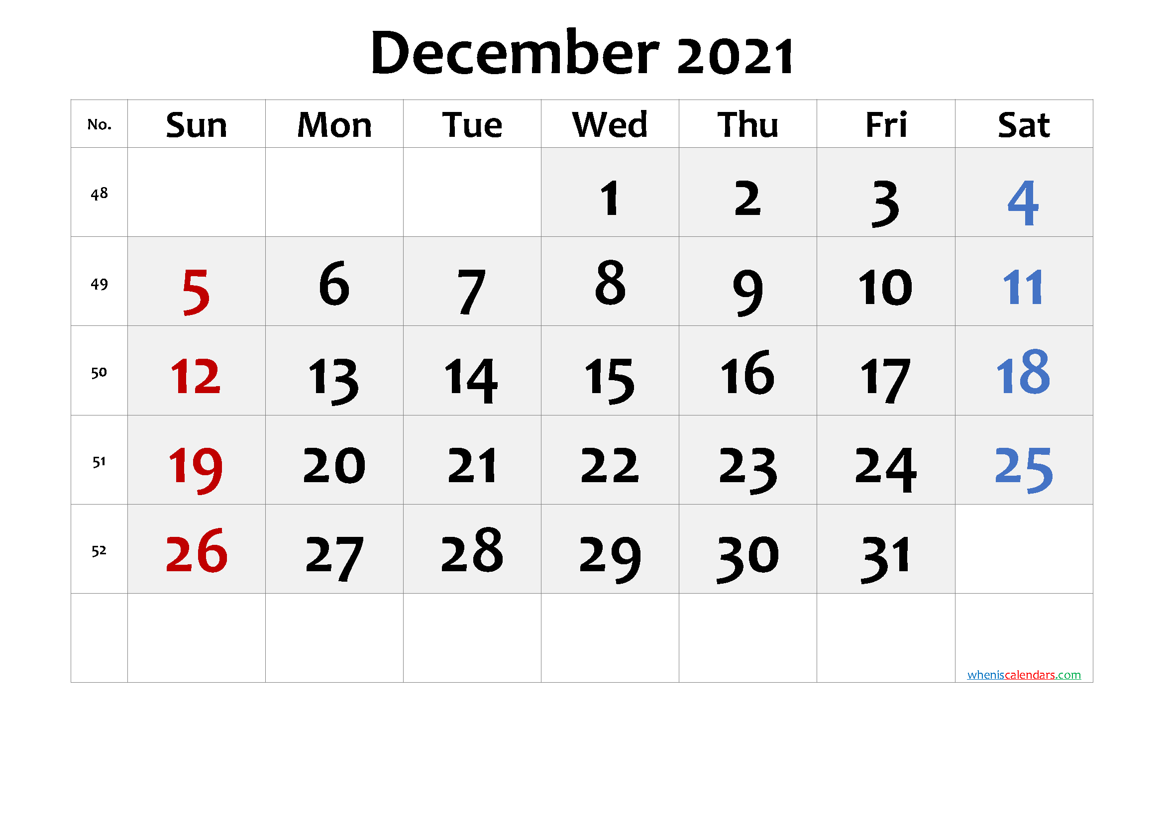 Free Printable Calendar 2021 December