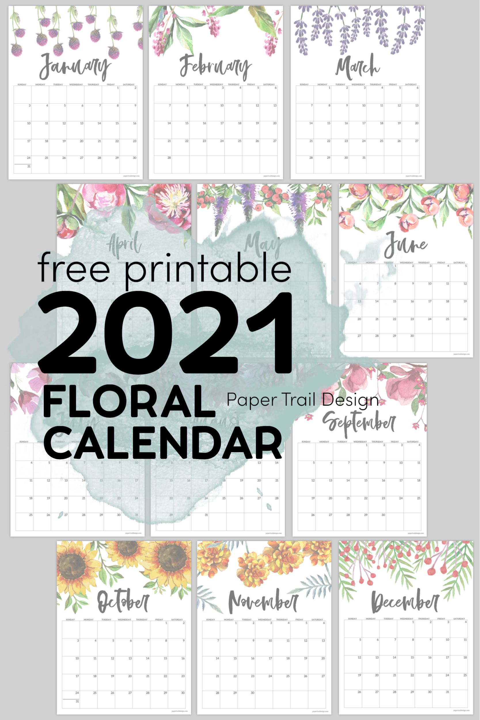 Free Printable Calendar 2021 - Floral | Paper Trail Design