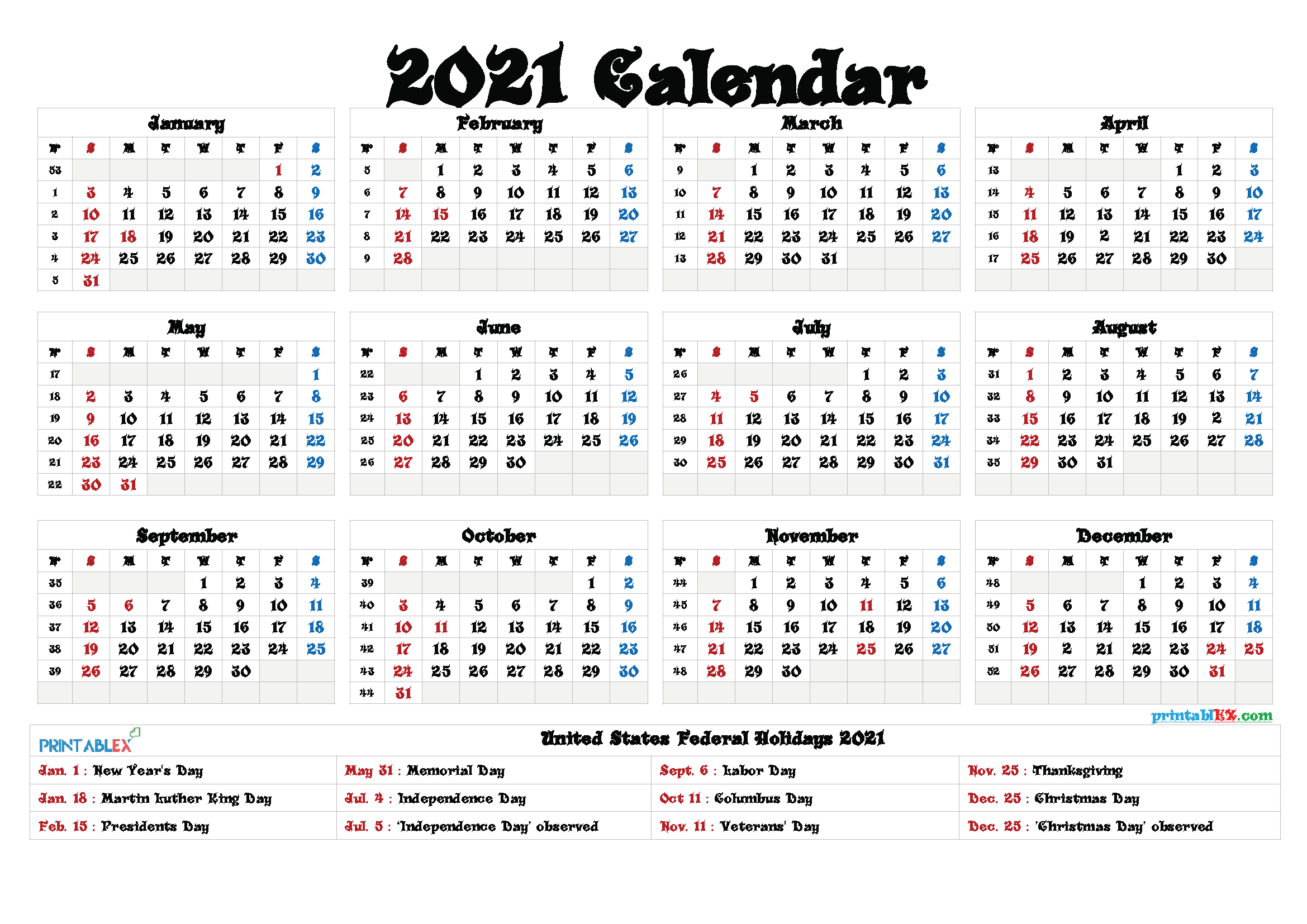 Free Printable Calendar 2021