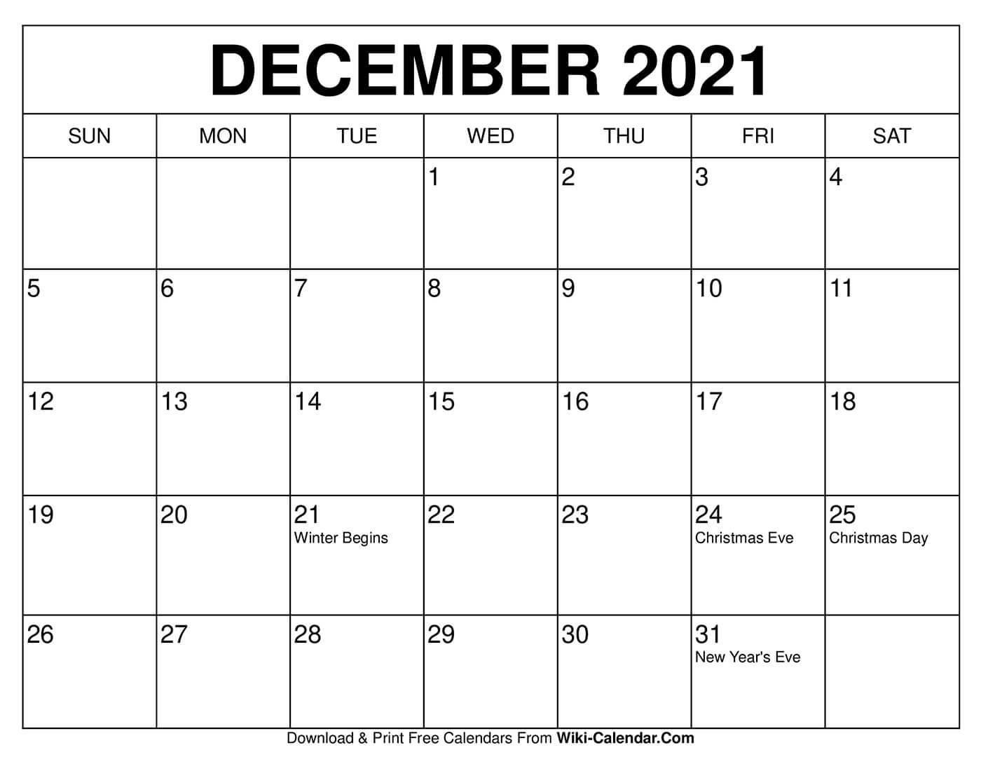 Free Printable December 2020 Calendars