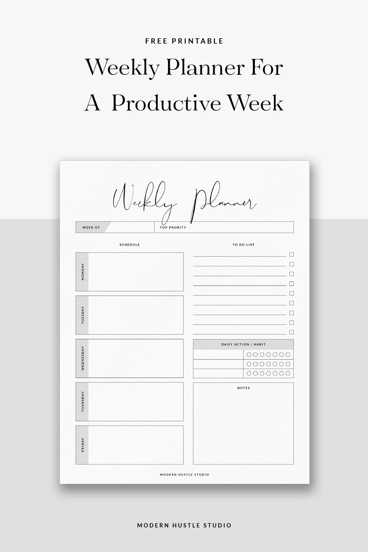 Free Printable + Digital Weekly Planner – Modern Hustle