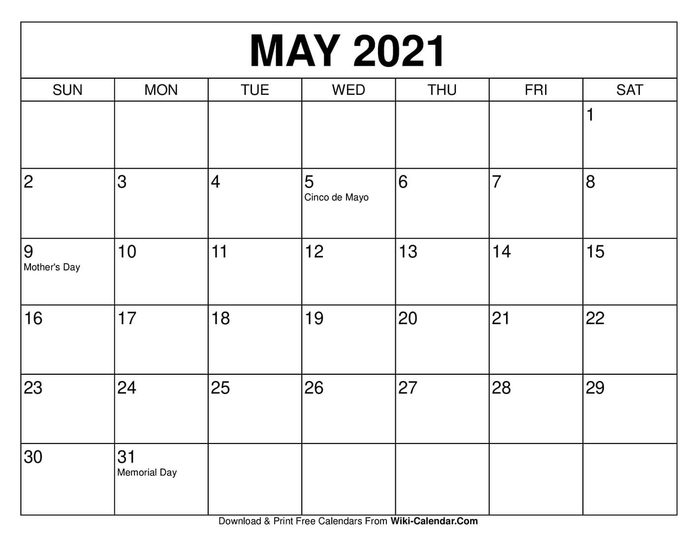 Free Printable May 2021 Calendars