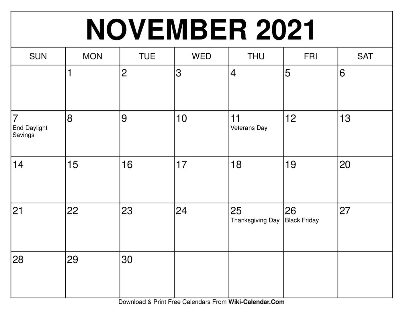 Free Printable November 2020 Calendars