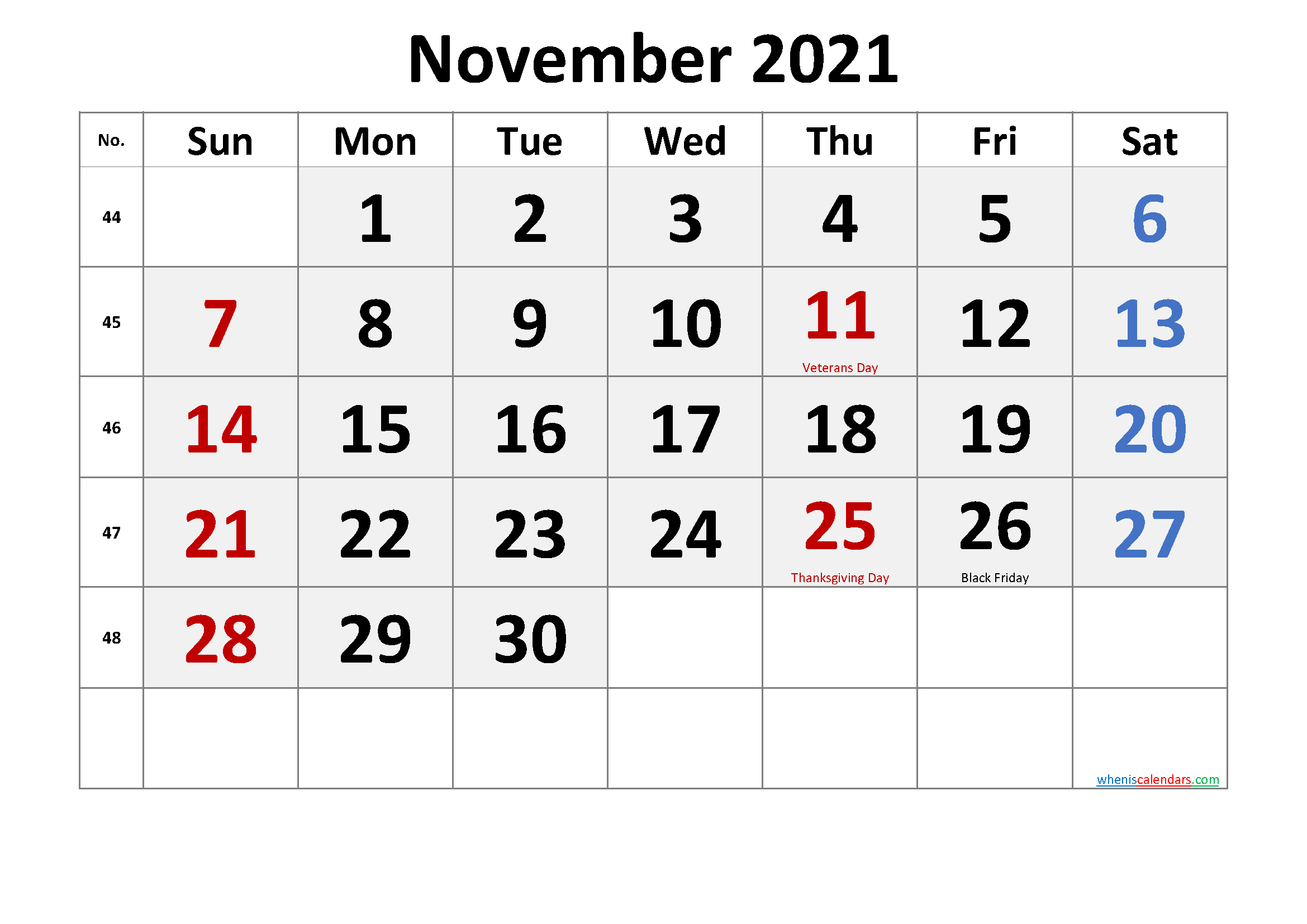 Free Printable November 2021 Calendar Pdf-Template No