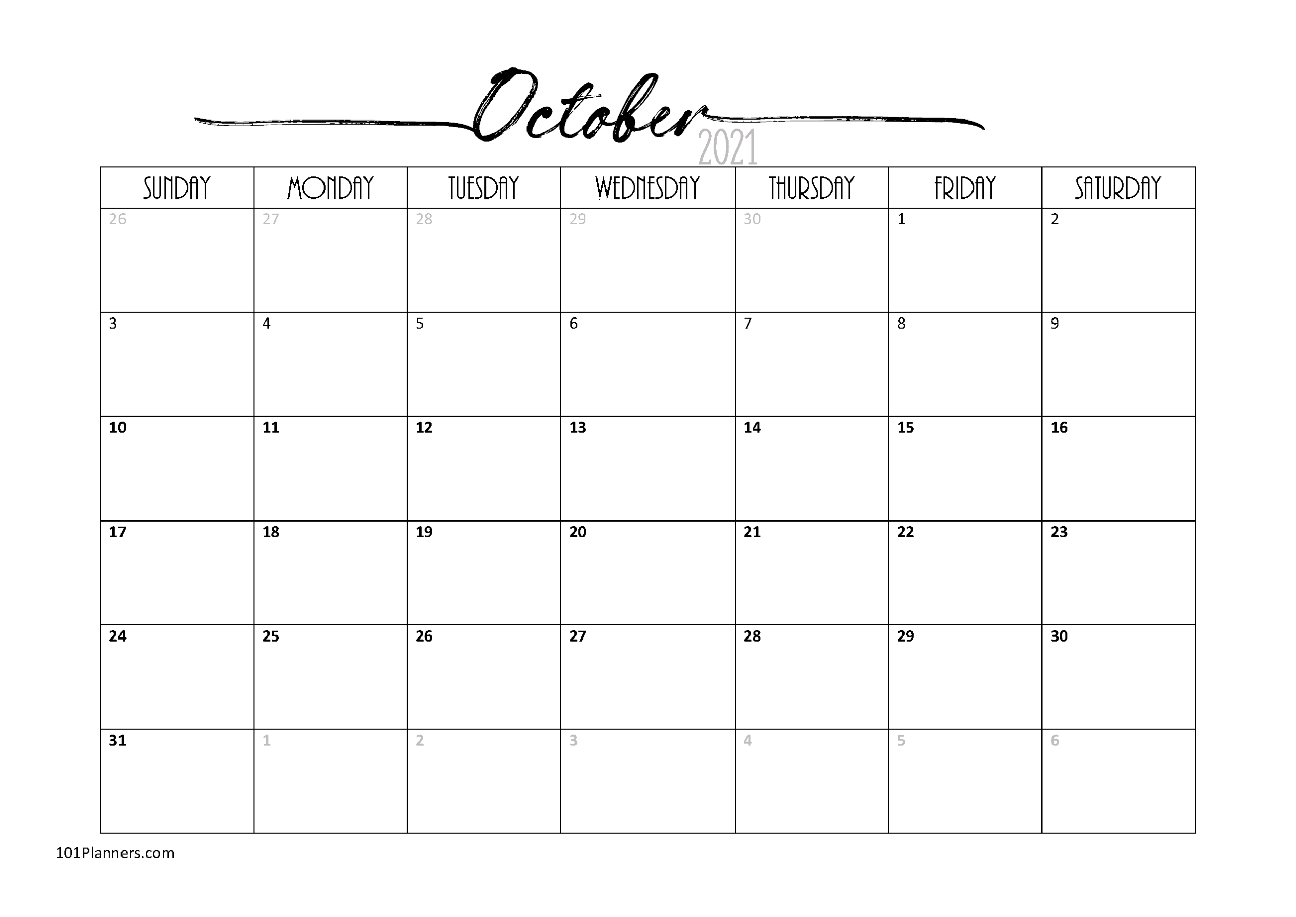 Free Printable October 2021 Calendar | Customize Online