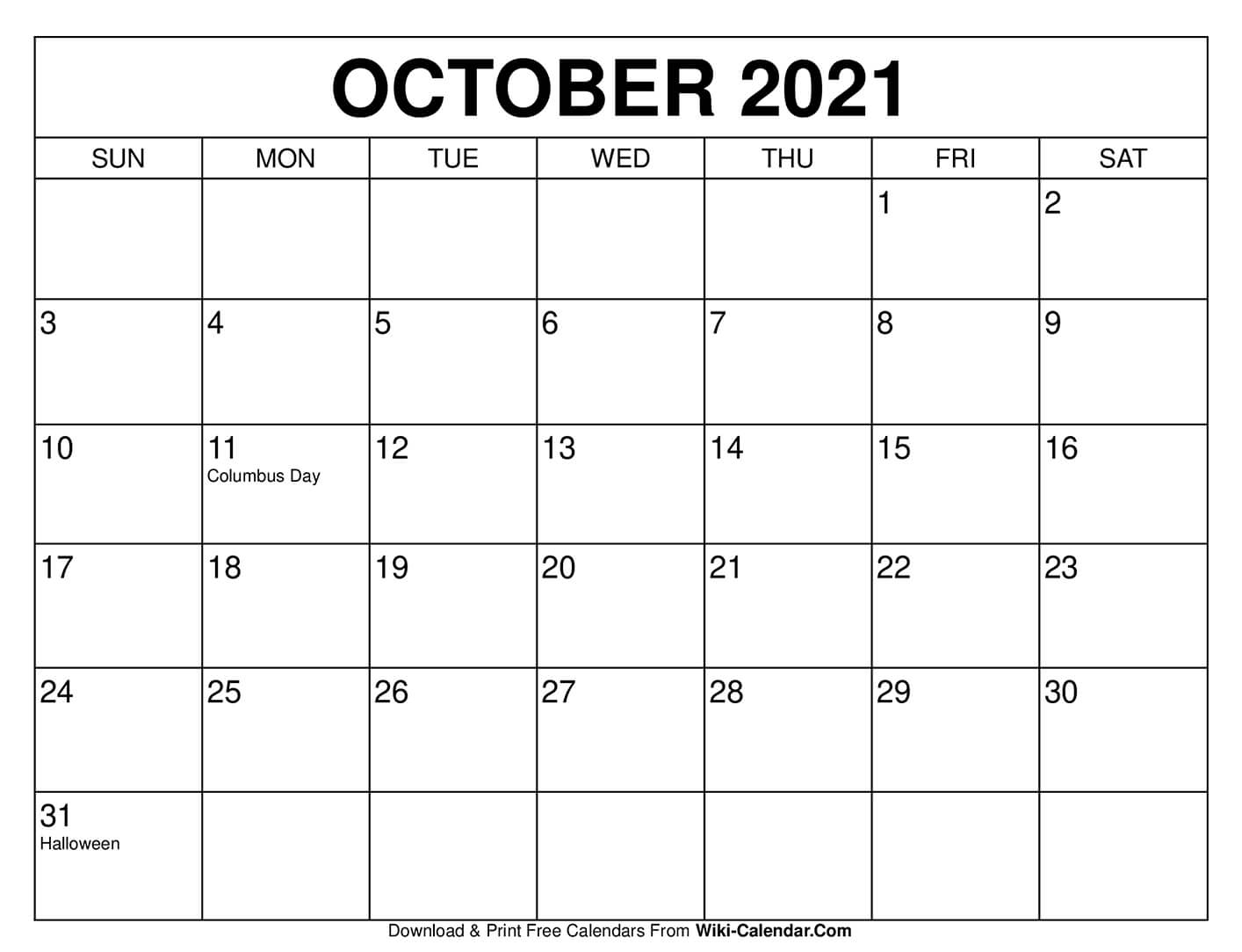 October 2021 Calendar