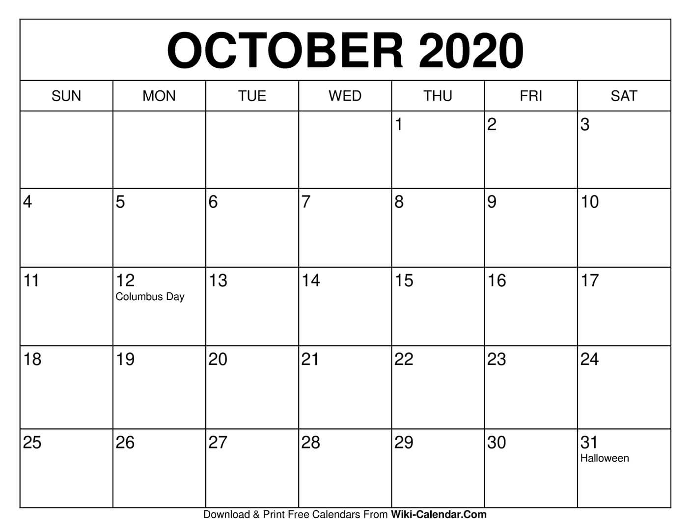 Free Printable October 2021 Calendars