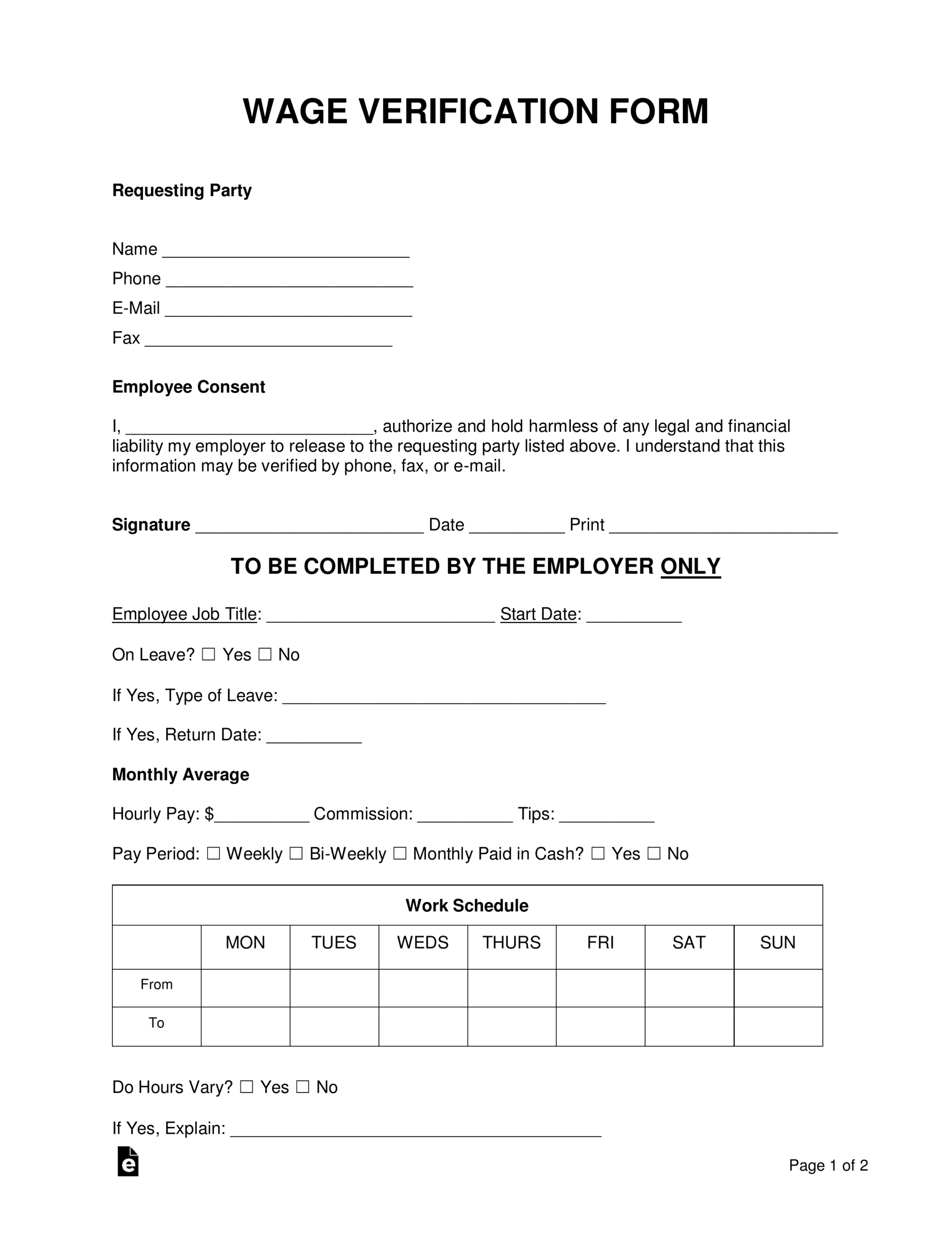 Printable Yearly Income Verification Forms