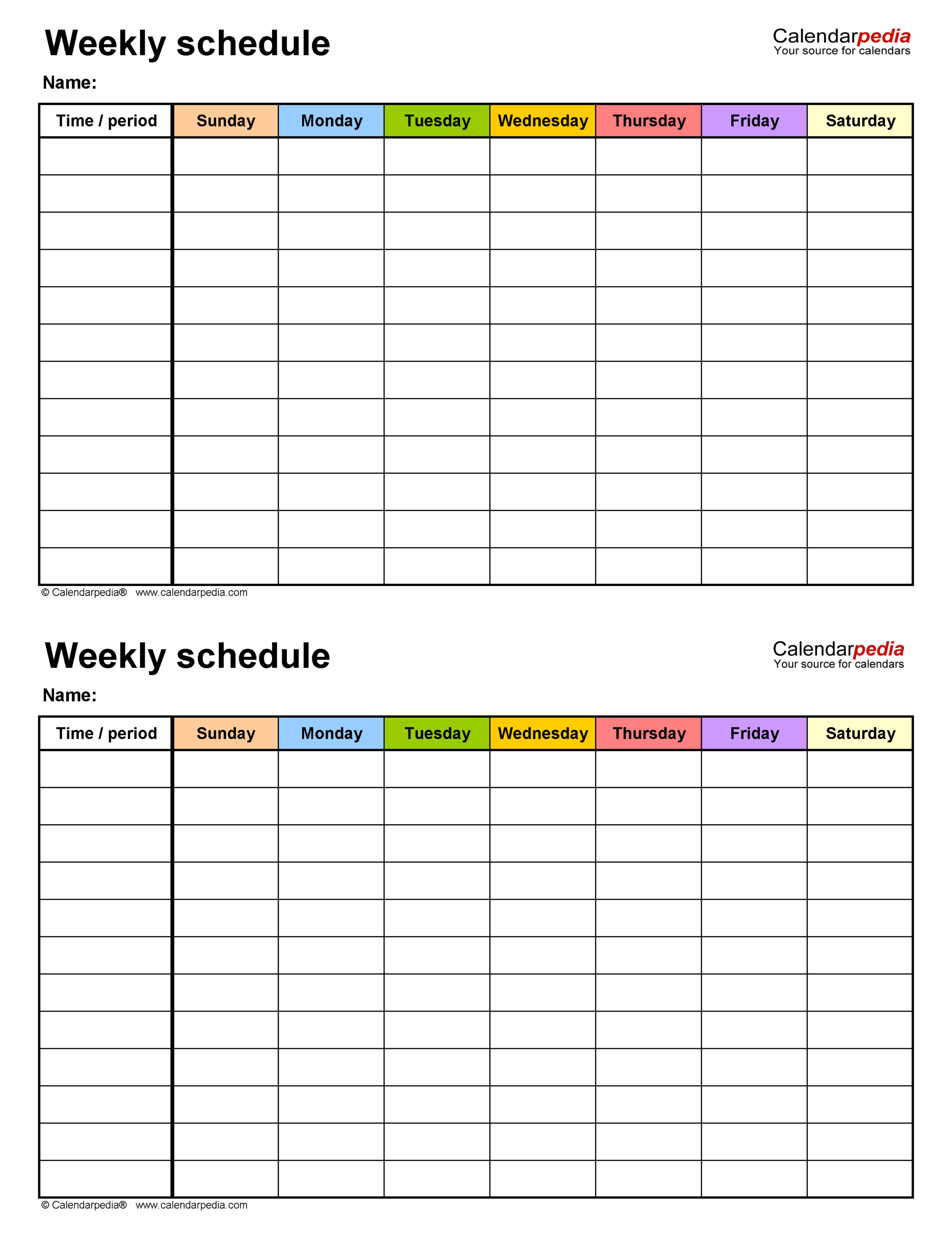 Free Weekly Schedules For Excel - 18 Templates