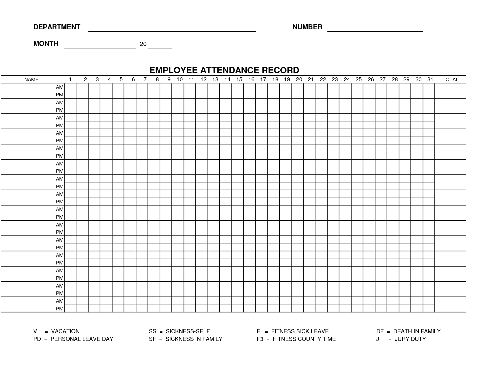 Free Work Attendance Sheet Template | Form 15 - Employee