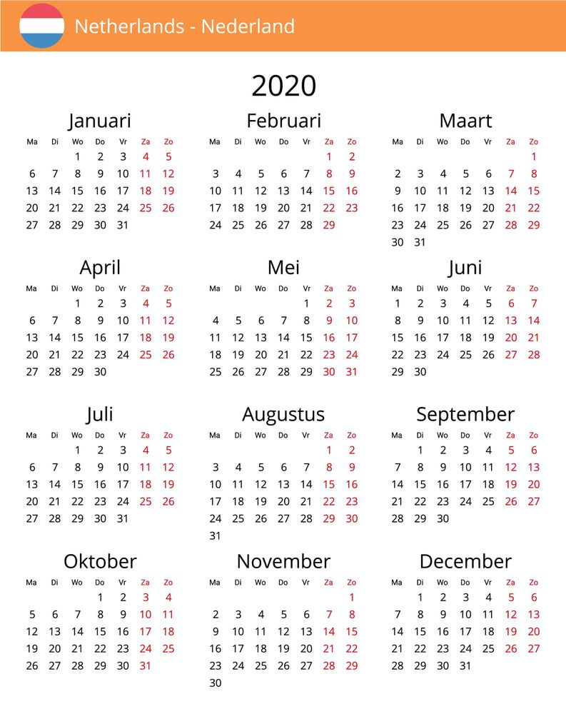 Gratis Kalender Nederland 2020 | Kostenlose Kalender, Gratis