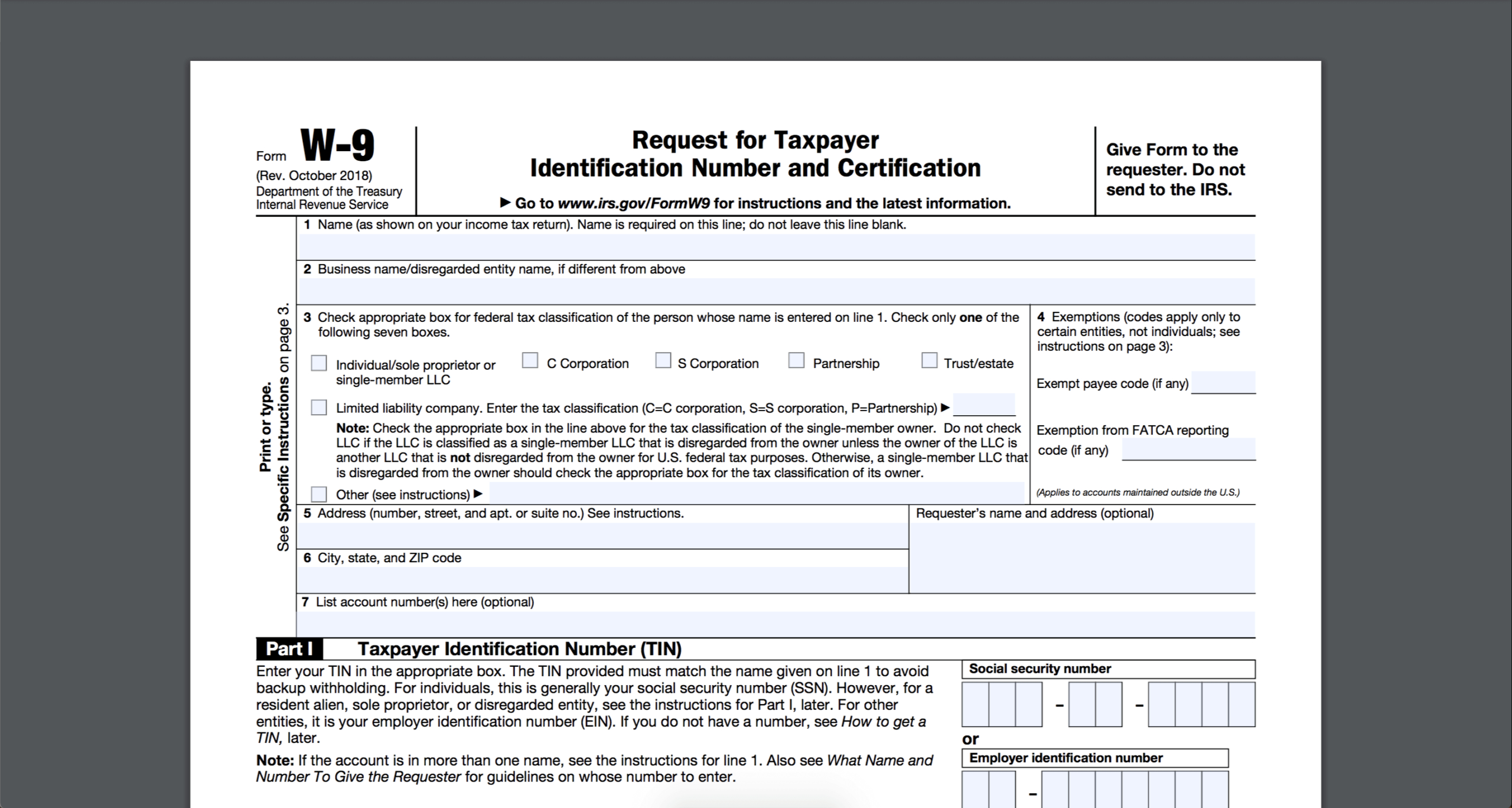 W blank. IRS form w 9 2022. W9 form. IRS W-9. Taxpayer identification number.