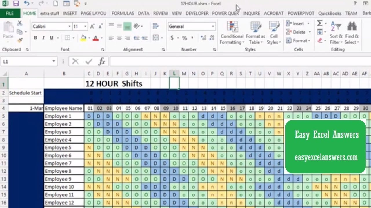 Work Schedule Template For 12 Hour Shifts