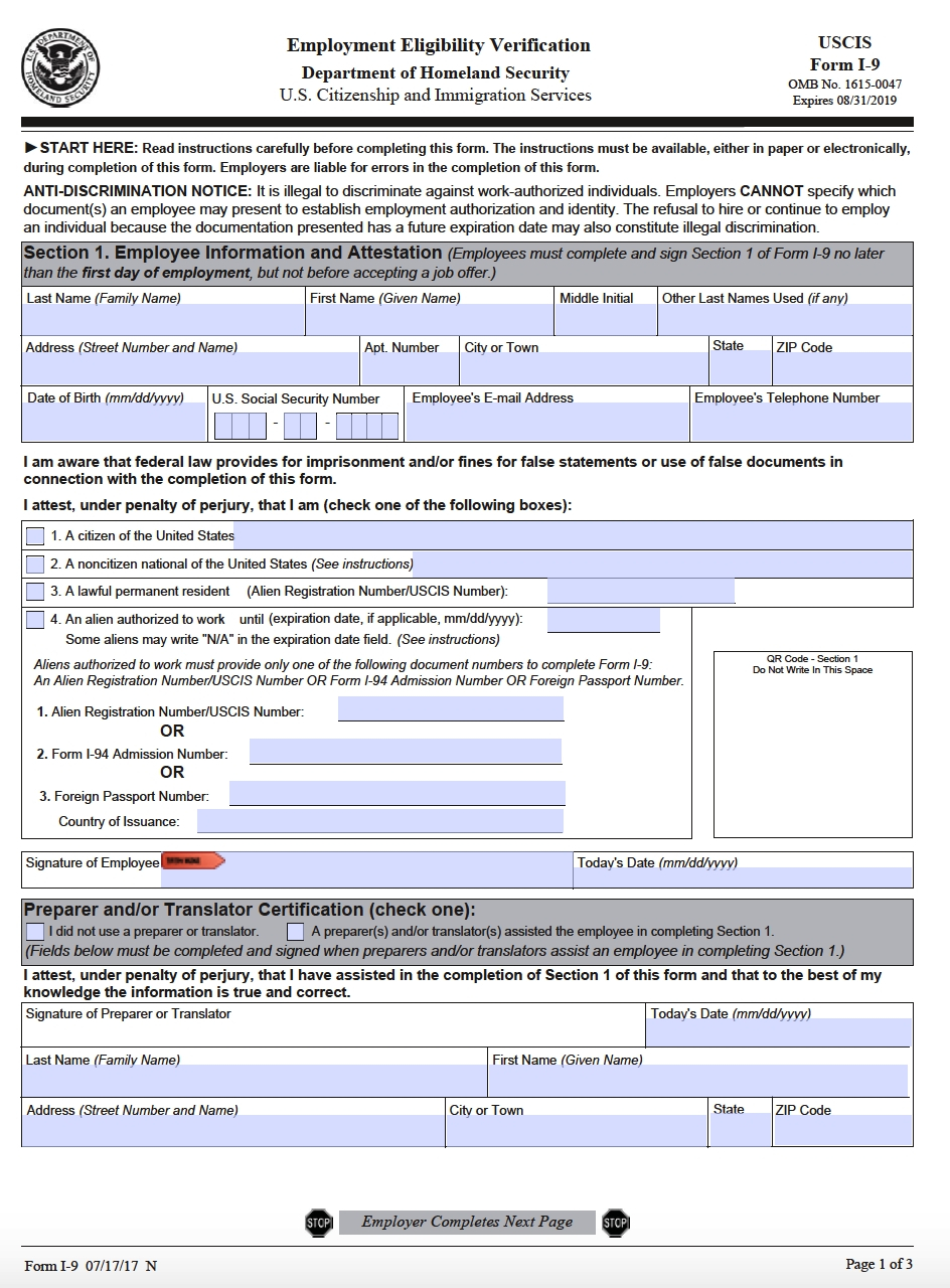 I92020Printable_New I9 Forms For 2020_2020 I 9 Form Pdf_Free