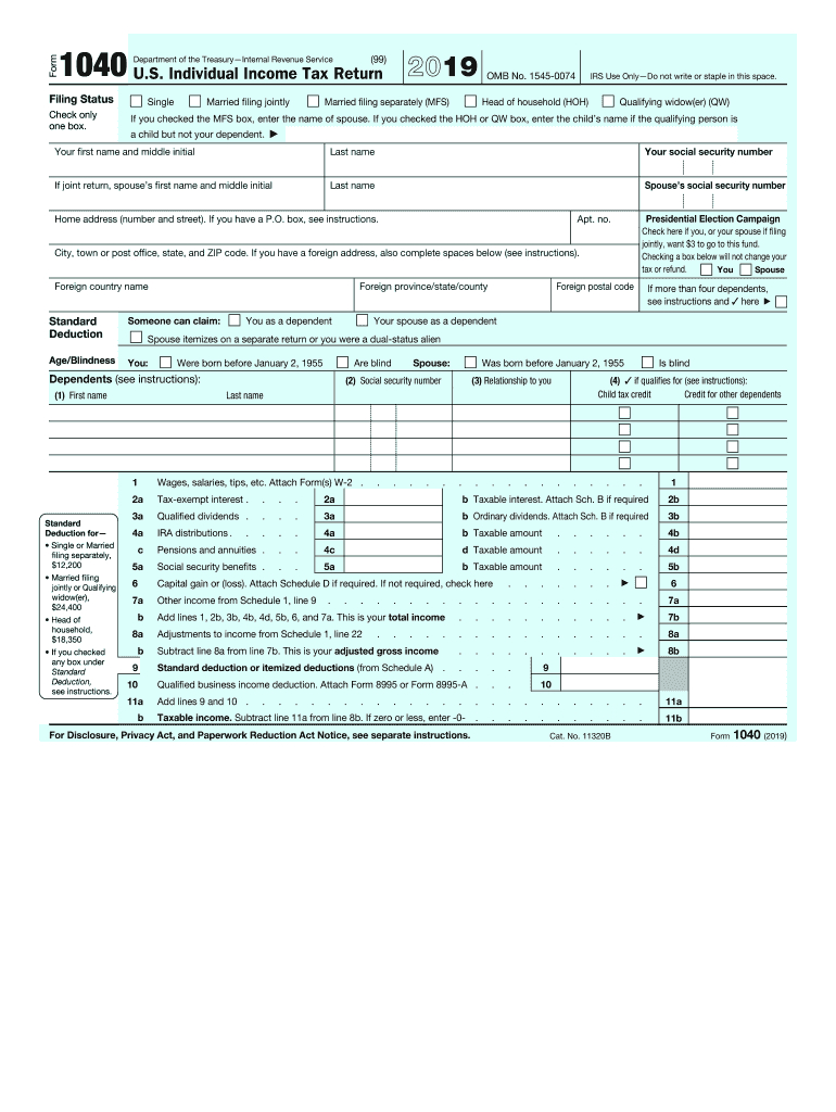 Irs 1040 2019 - Fill And Sign Printable Template Online | Us