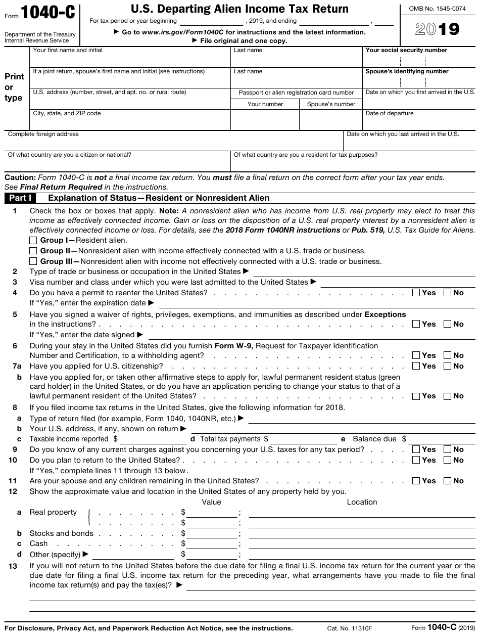 Irs Form 1040-C Download Fillable Pdf Or Fill Online U.s.