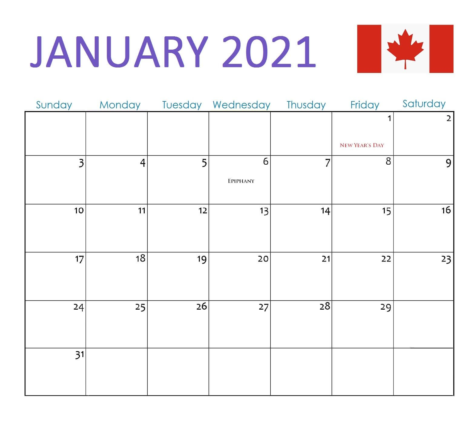 January 2021 Calendar Canada With Holidays | 2021 Calendar