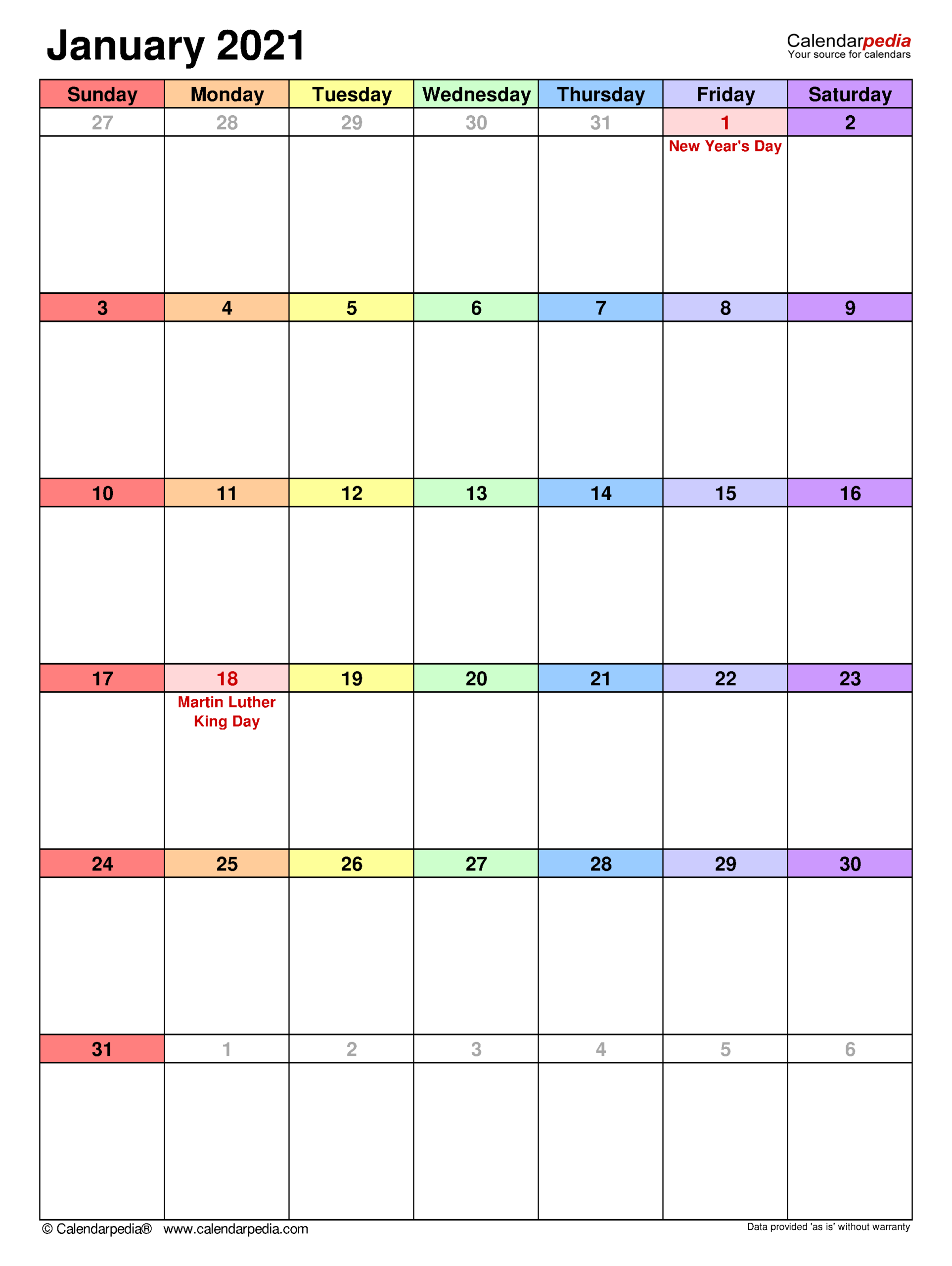 January 2021 Calendar | Templates For Word, Excel And Pdf