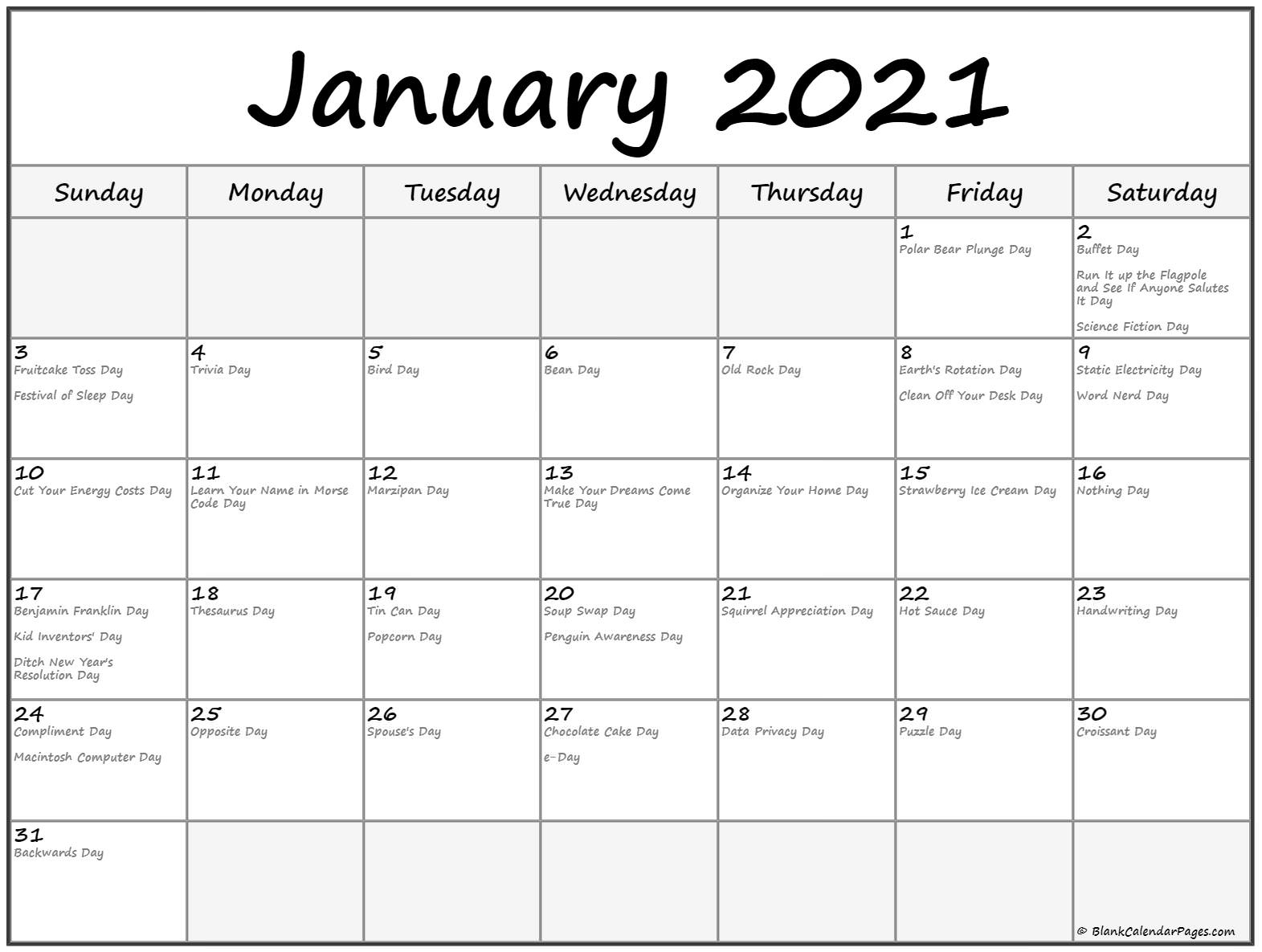 January 2021 Calendar With Holidays