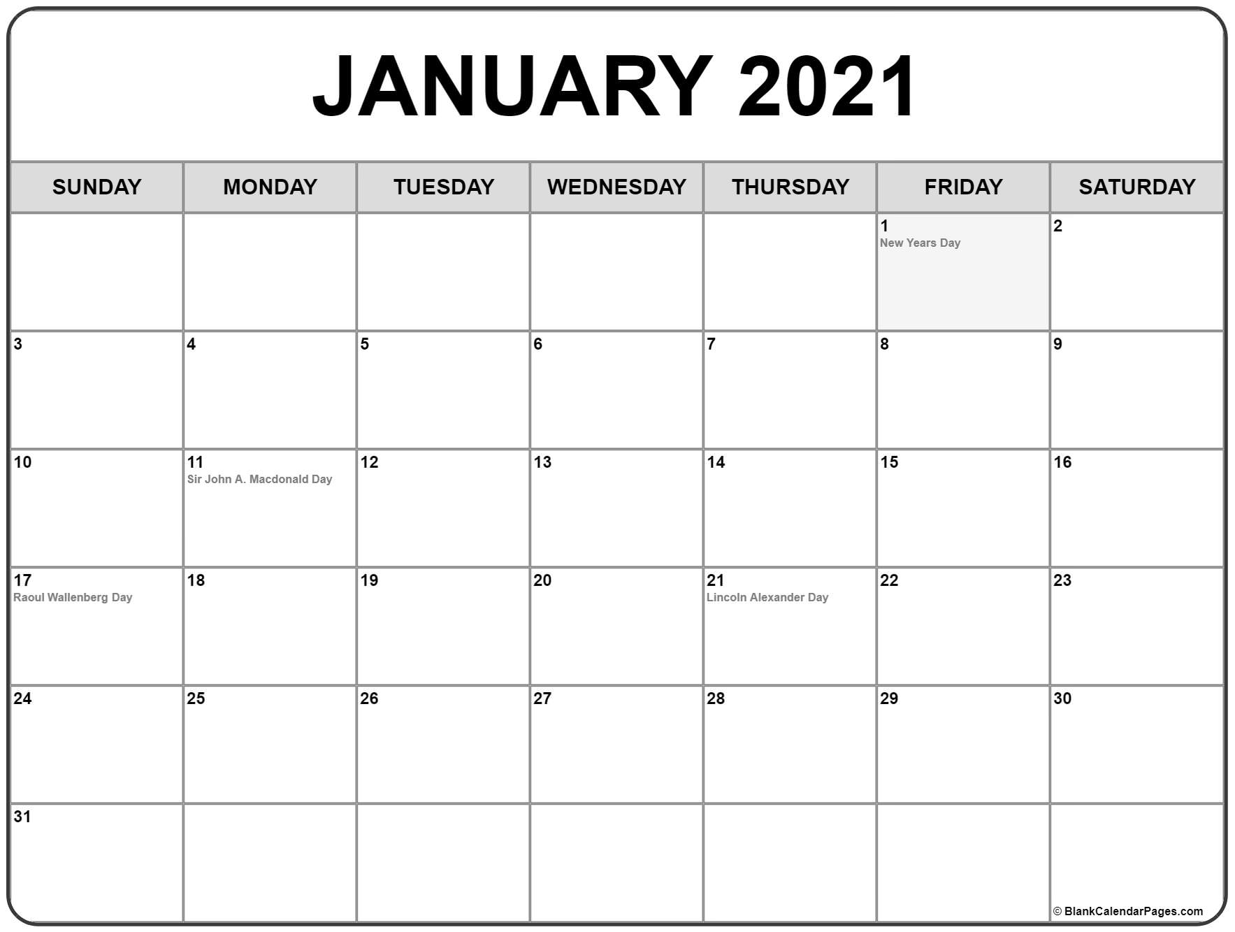 January 2021 Calendar With Holidays