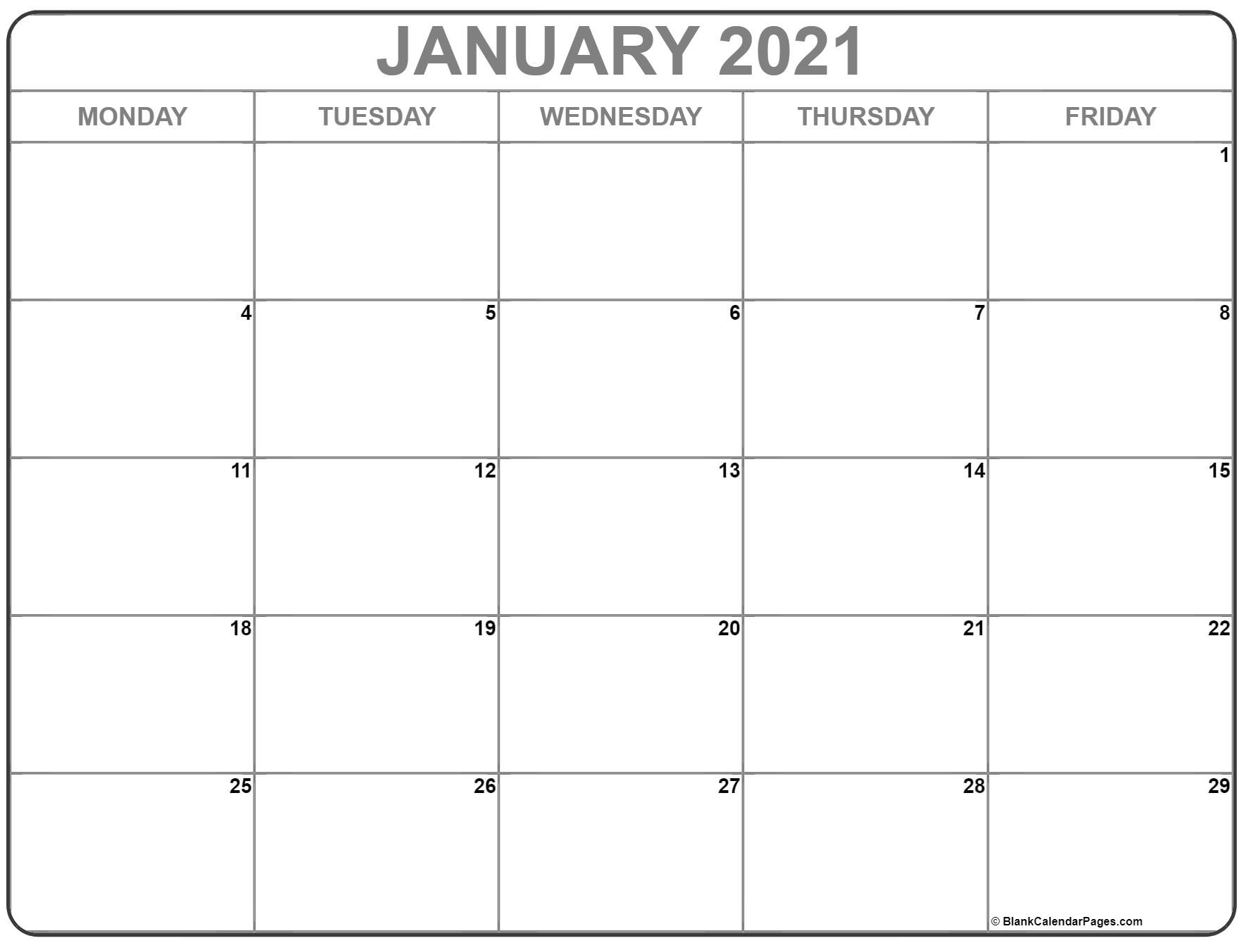 Monday Thru Friday Calendar 2021 | Example Calendar Printable