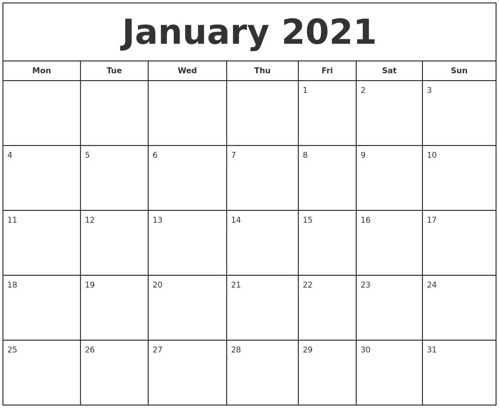 January 2021 Print Free Calendar In 2021 | Print Calendar