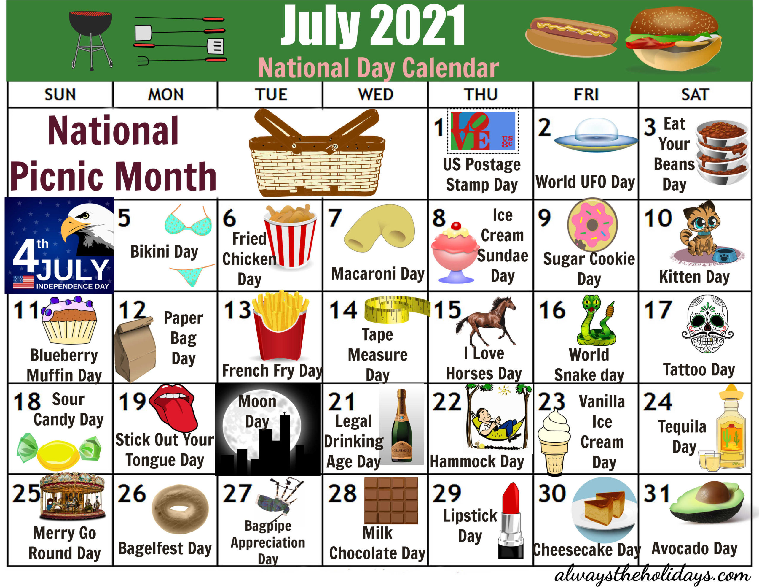 July National Day Calendar - Free Printable - 2021