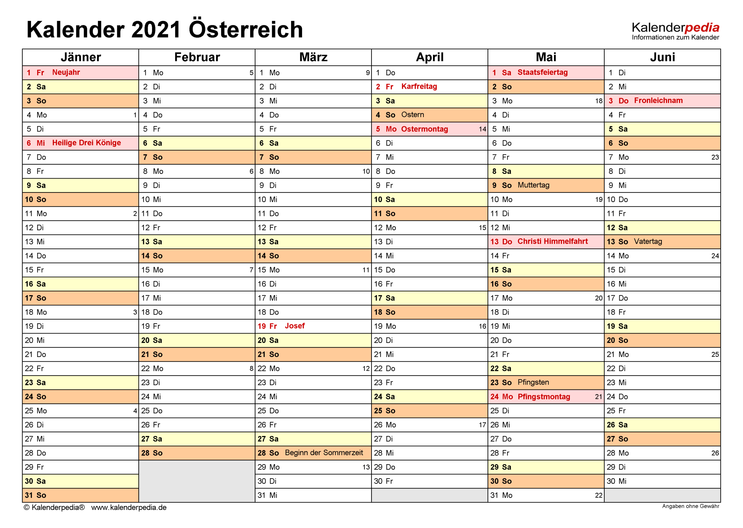 Kalender 2021 Österreich Zum Ausdrucken Als Pdf