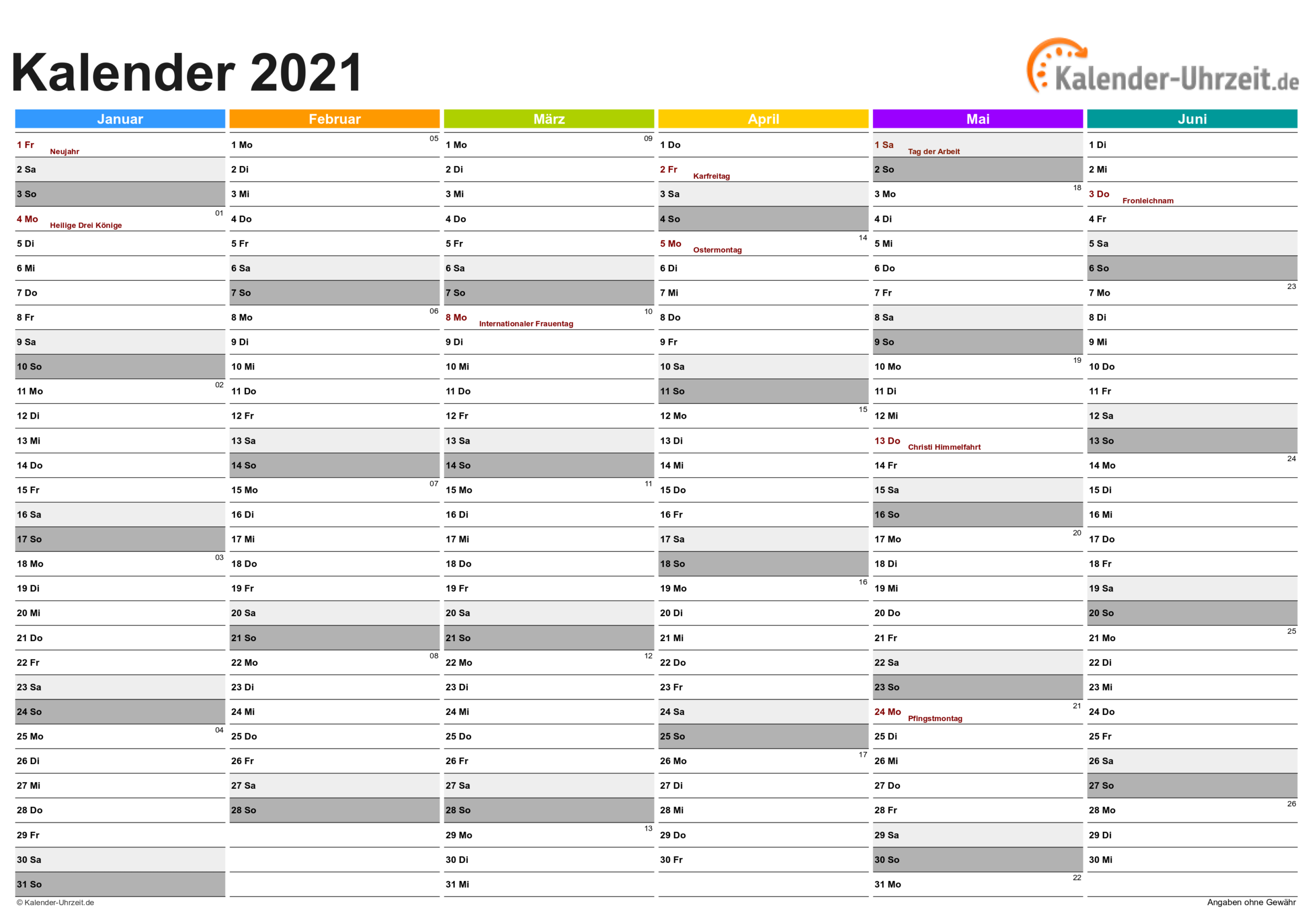 Kalender 2021 Zum Ausdrucken - Kostenlos