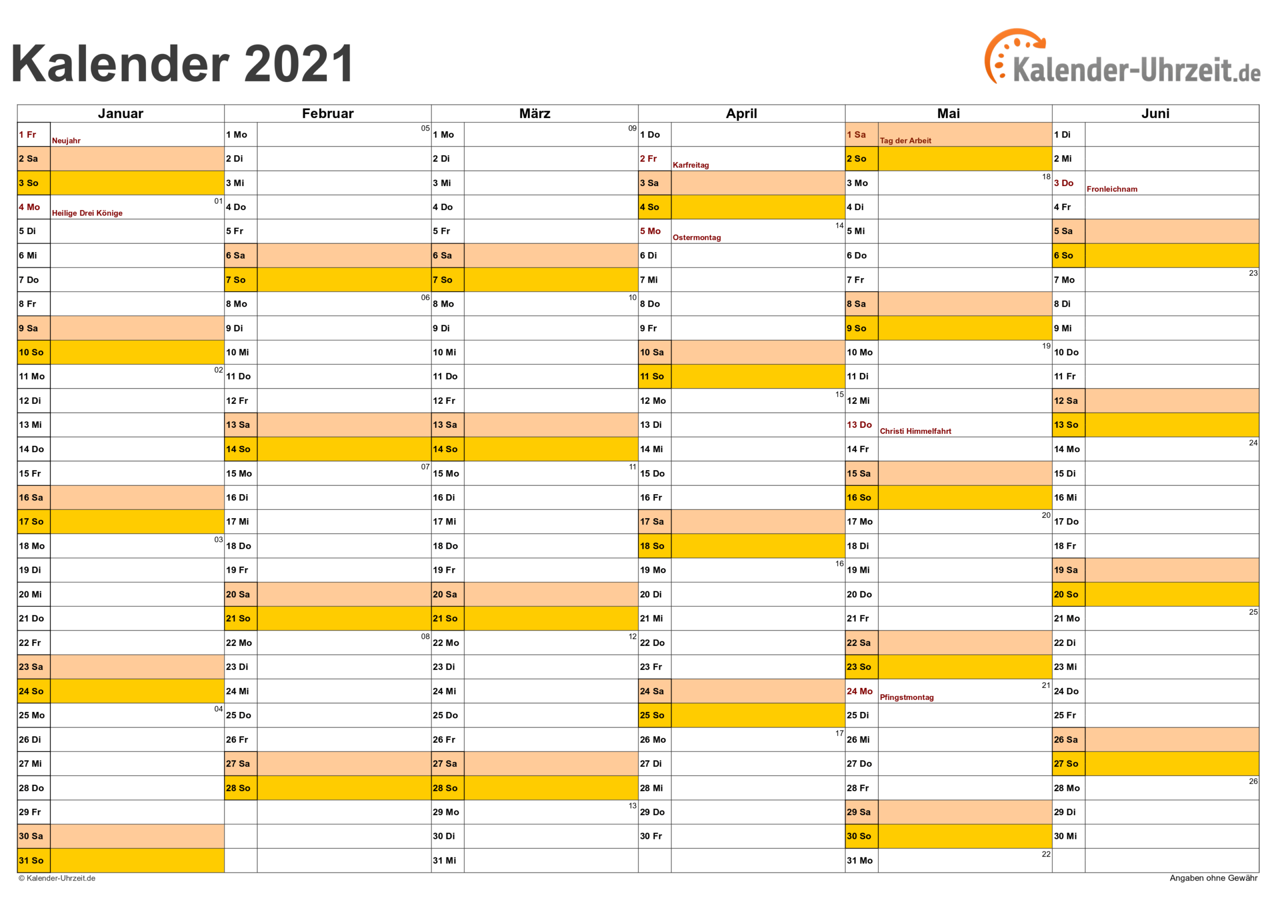 Kalender 2021 Zum Ausdrucken - Kostenlos