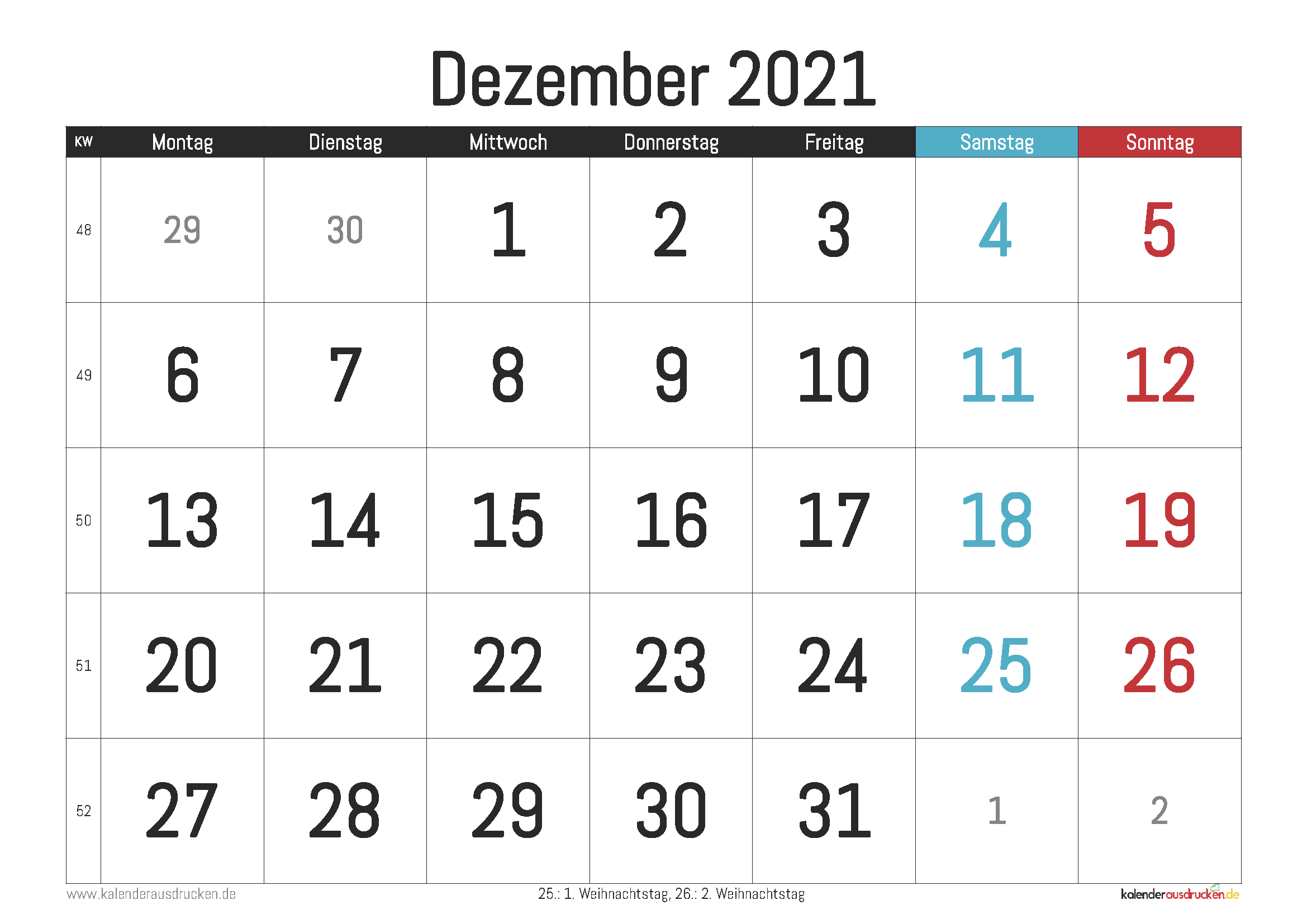 Kalender Dezember 2021 Zum Ausdrucken - Kalender 2021 Zum