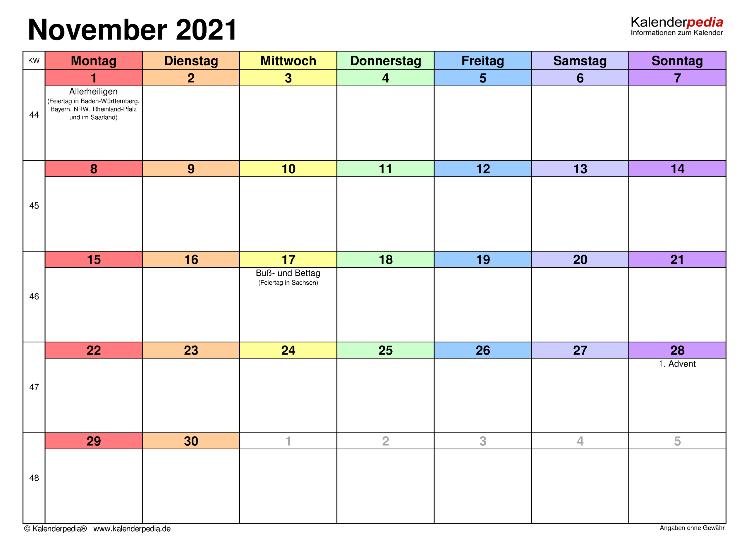 Excel Calendar November 2021