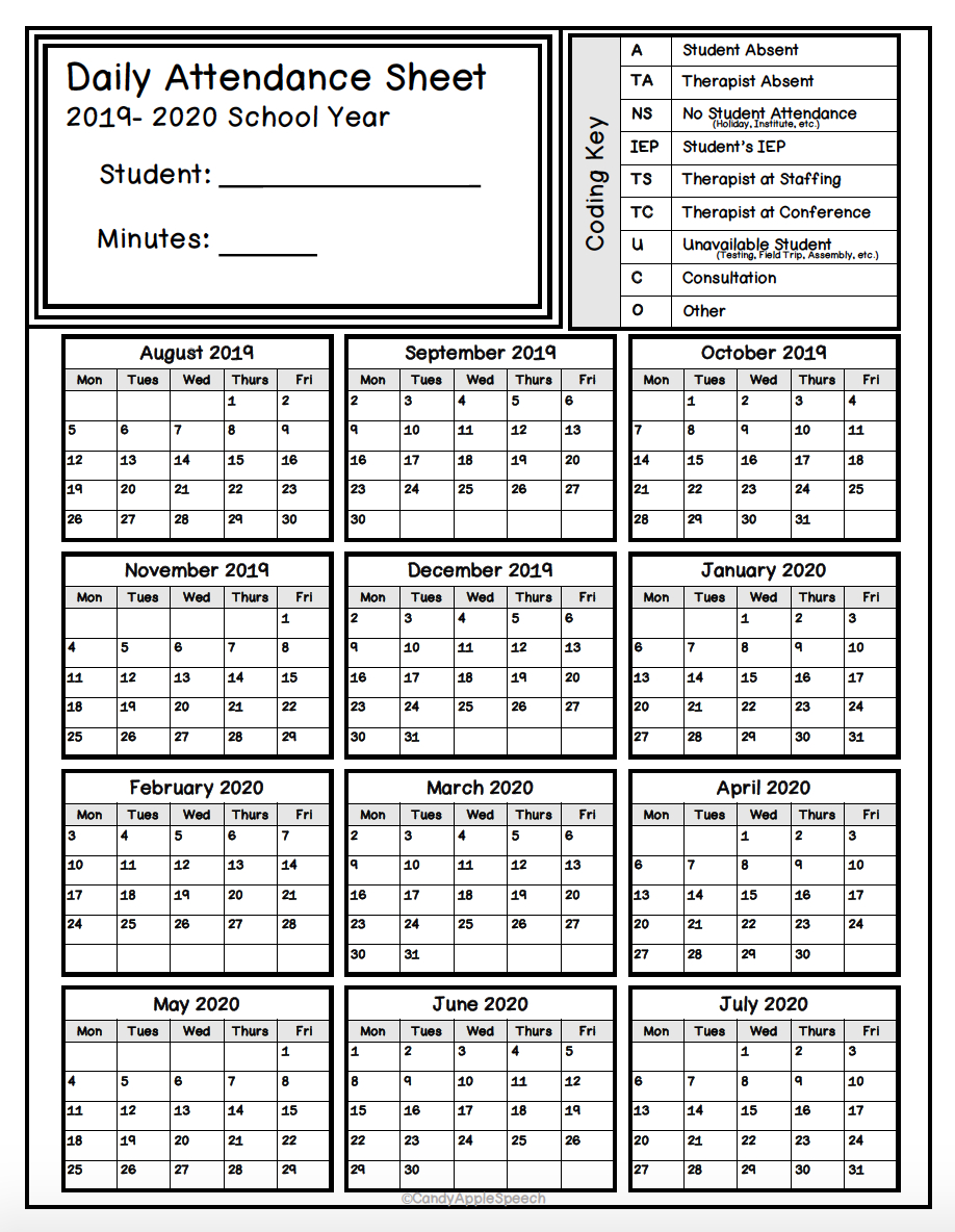 2021 Attendance Tracker Example Calendar Printable