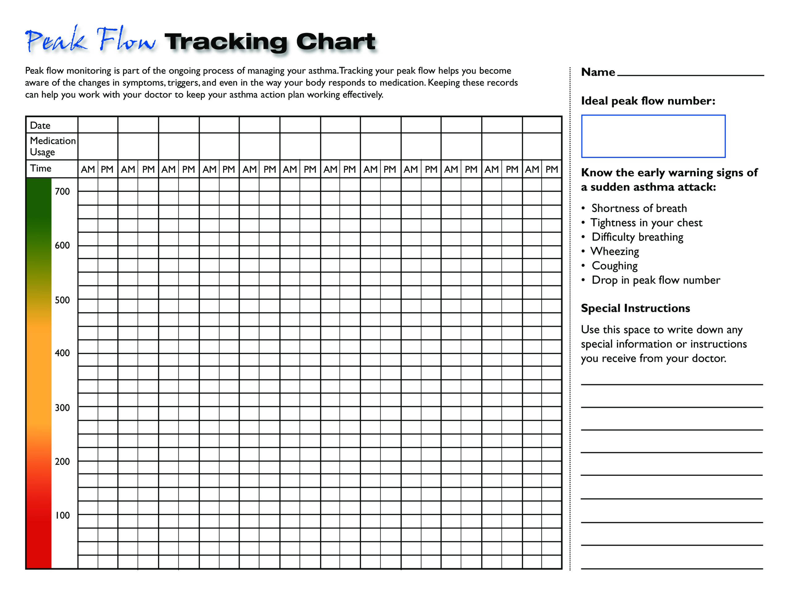Kostenloses Blank Peak Flow Chart Printable