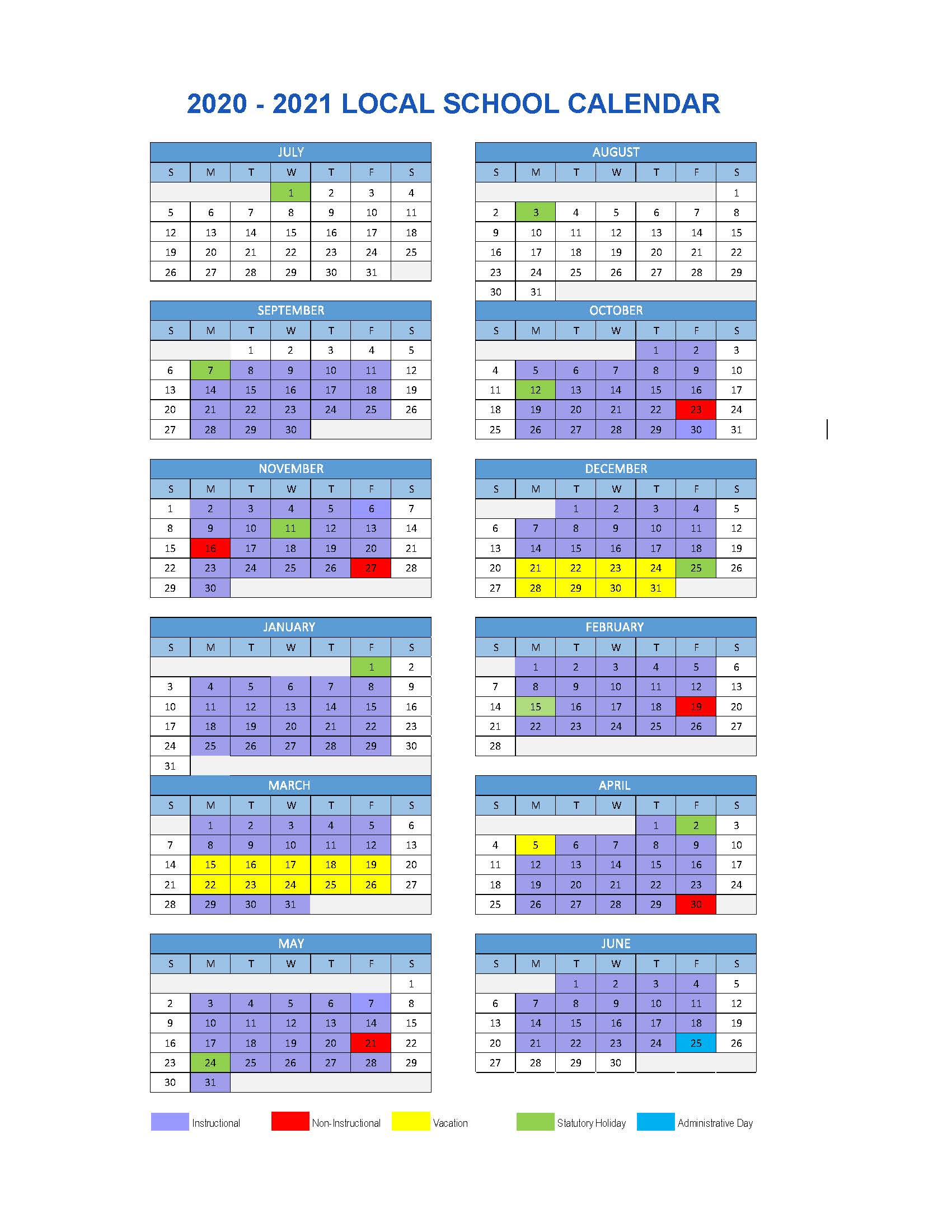 Local School Calendar 2020/2021 | Chilliwack School District #33