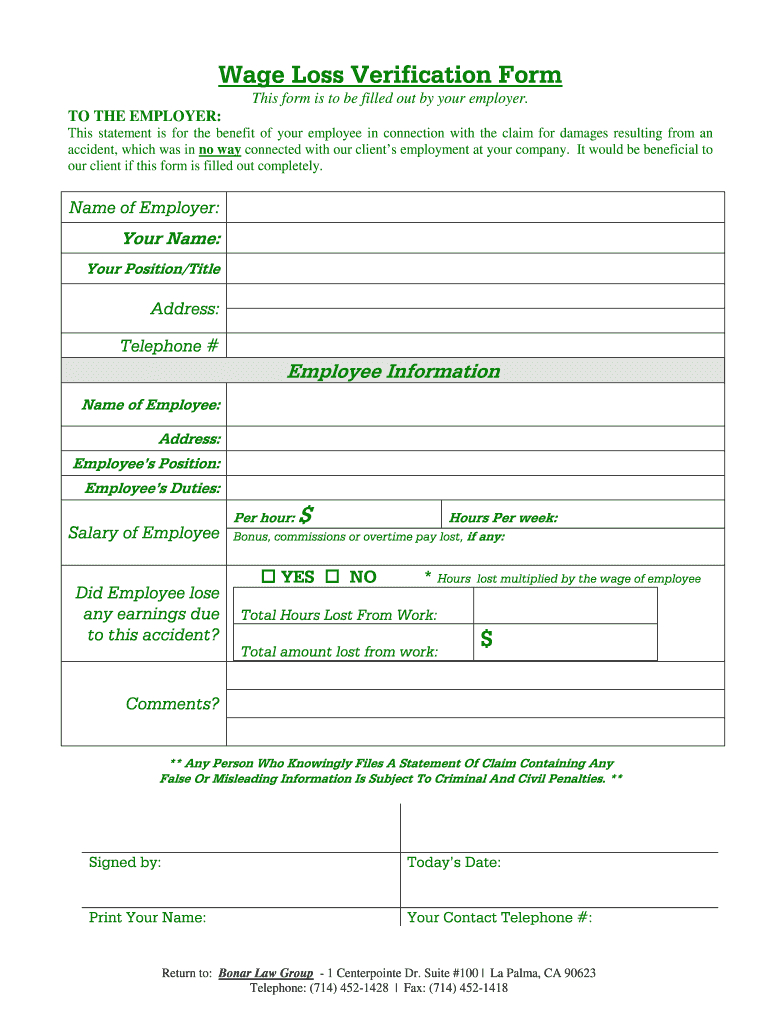 Loss Of Wages Form - Fill Out And Sign Printable Pdf Template | Signnow
