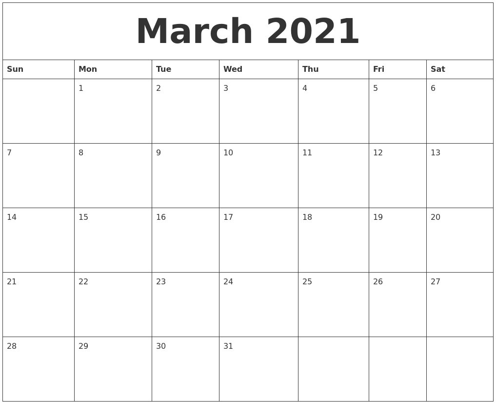 March 2021 Word Calendar