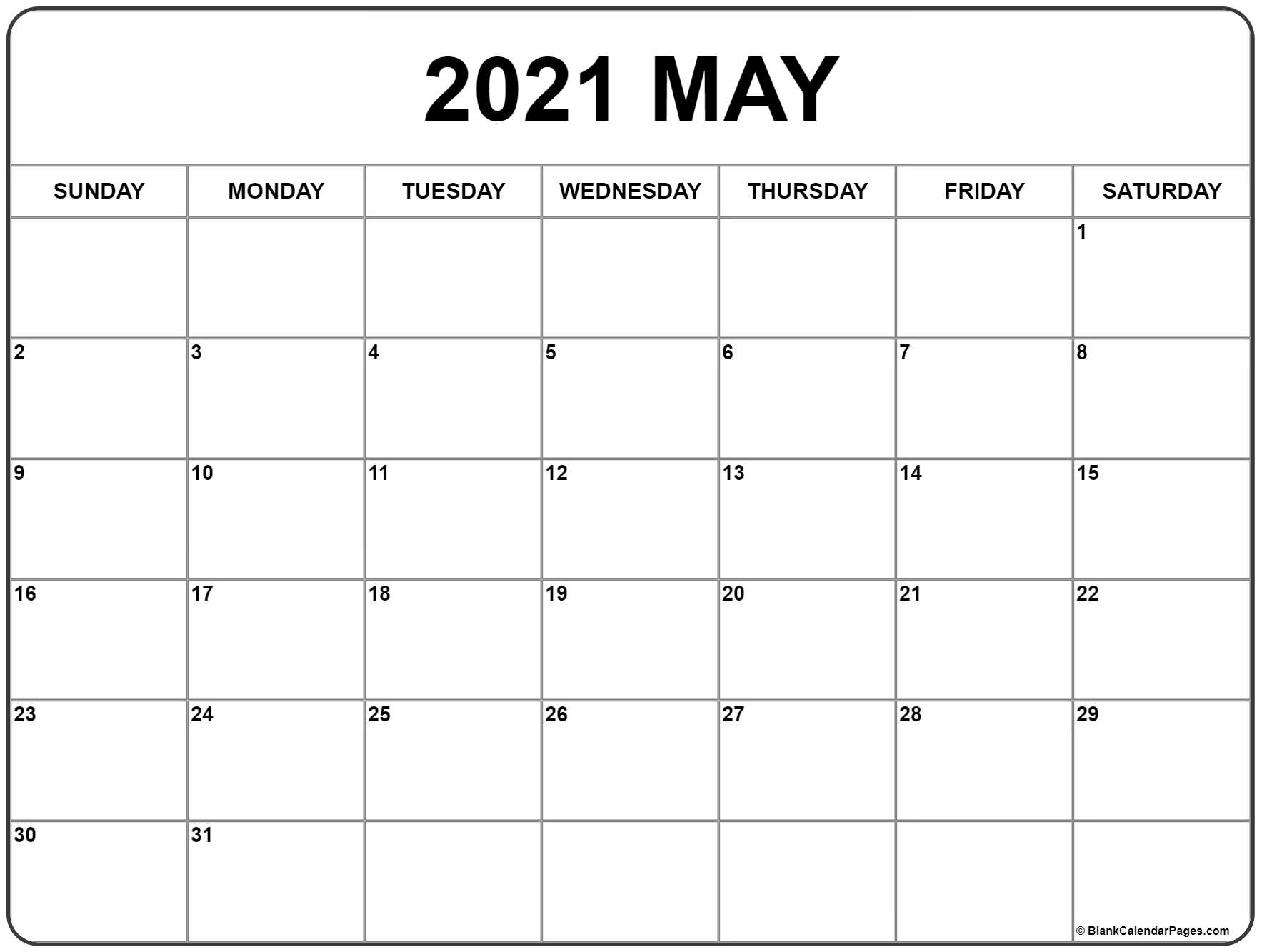 May 2021 Calendar | Free Printable Monthly Calendars