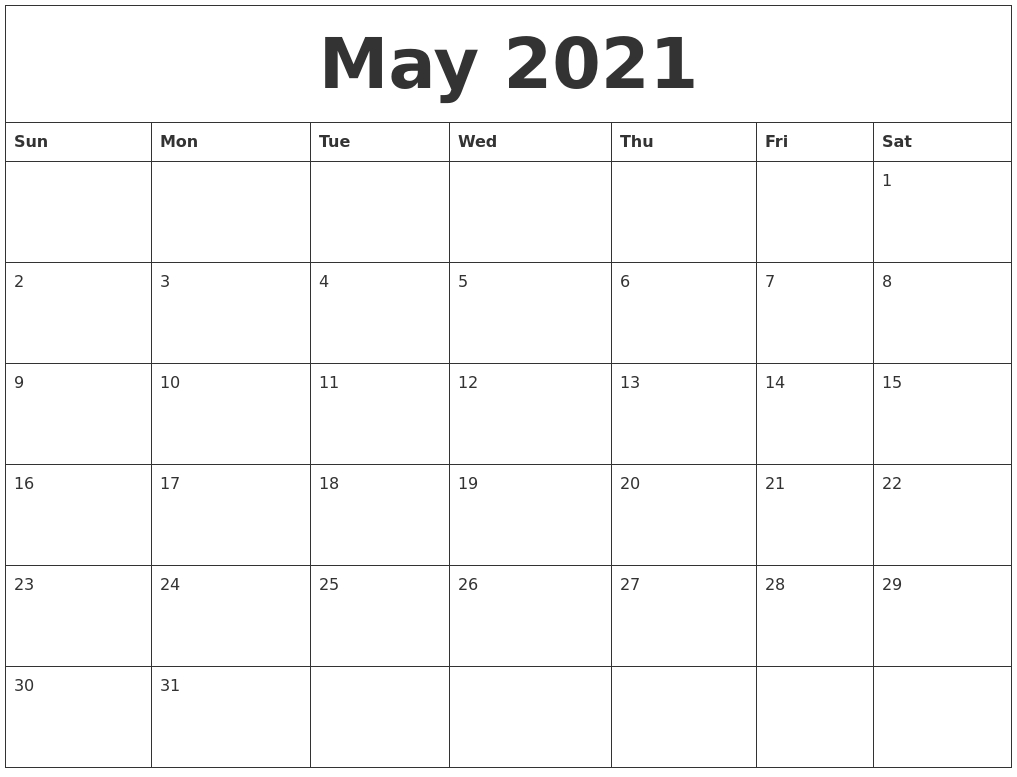 May 2021 Large Printable Calendar