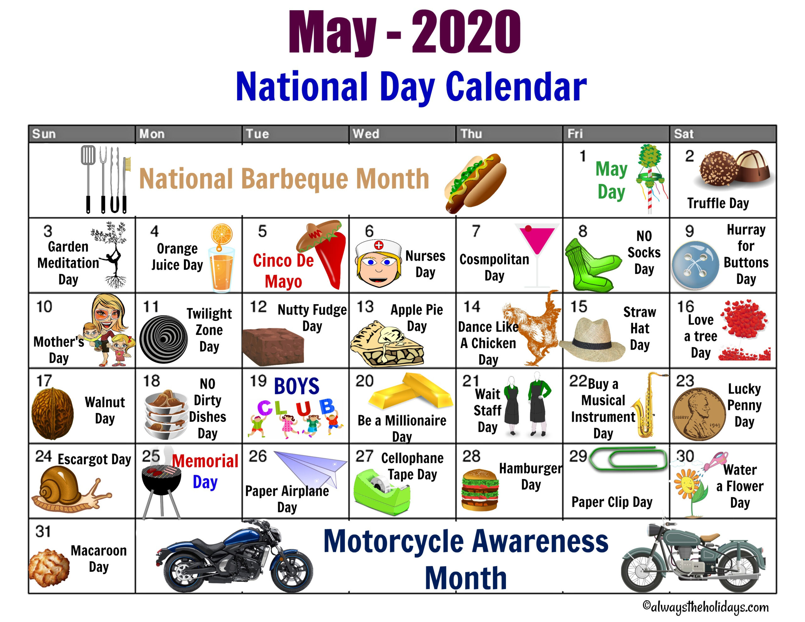 May National Day Calendar - Free Printable - Always The Holidays