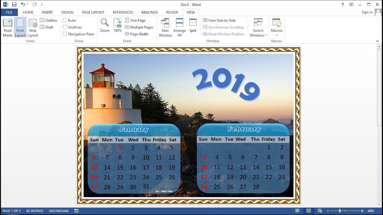 Microsoft Word Tutorial |How To Make A 1-Page Calendar 2 Months In Ms Word