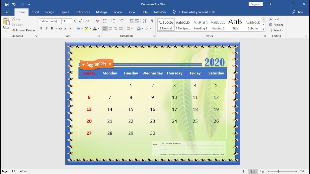 microsoft word 2020 calendar template