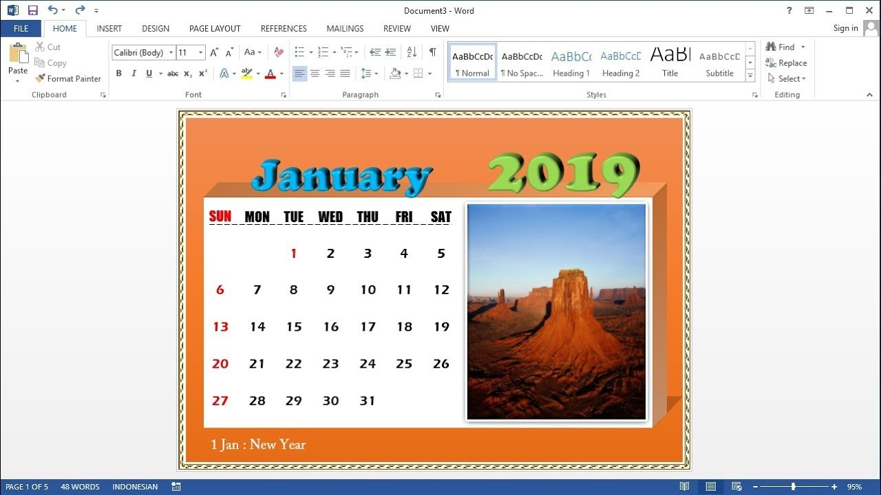 Microsoft Word Tutorial |How To Make A Desk Calendar In Ms Word 2013