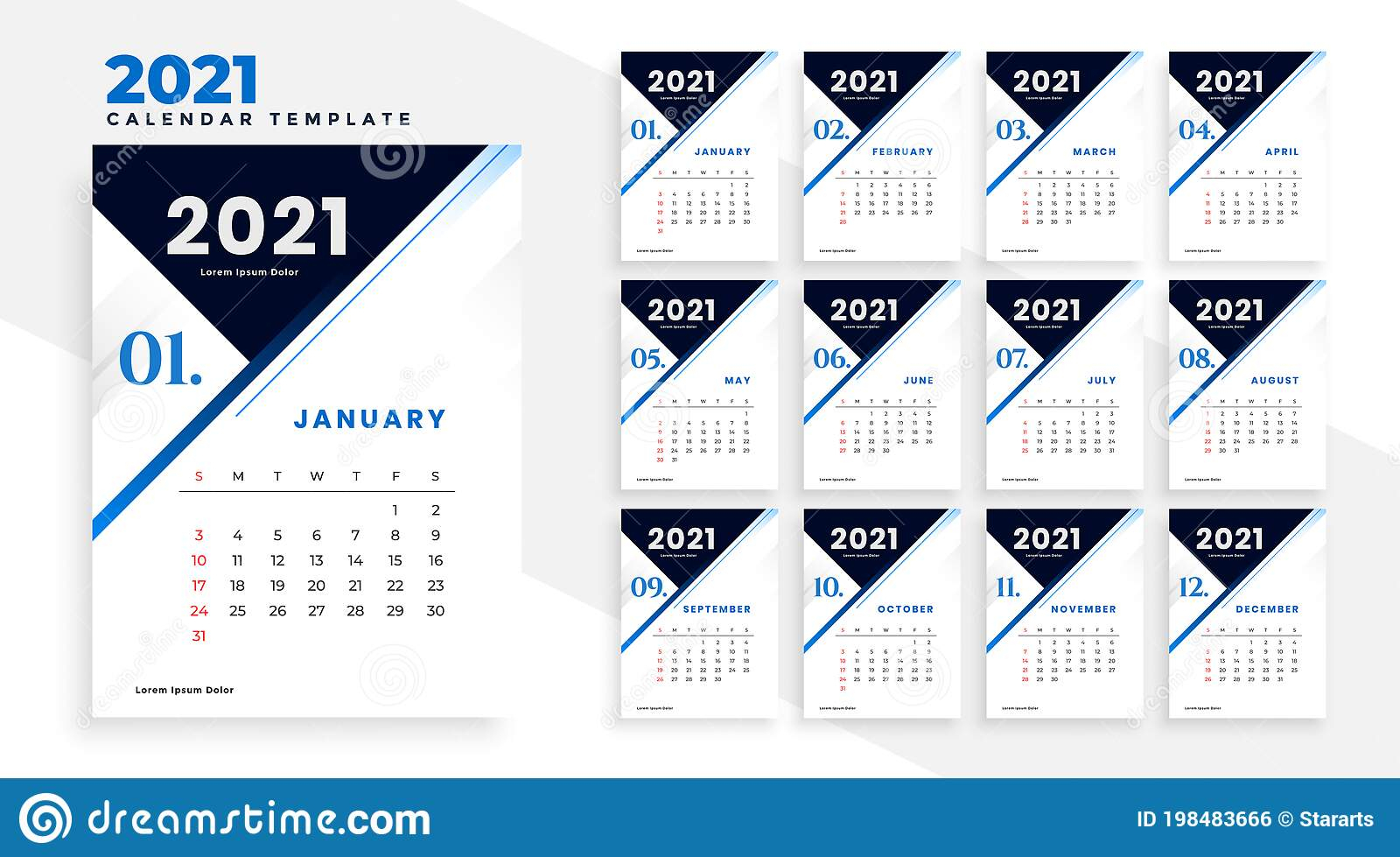 Modern 2021 Business Calendar Template Design Stock Vector