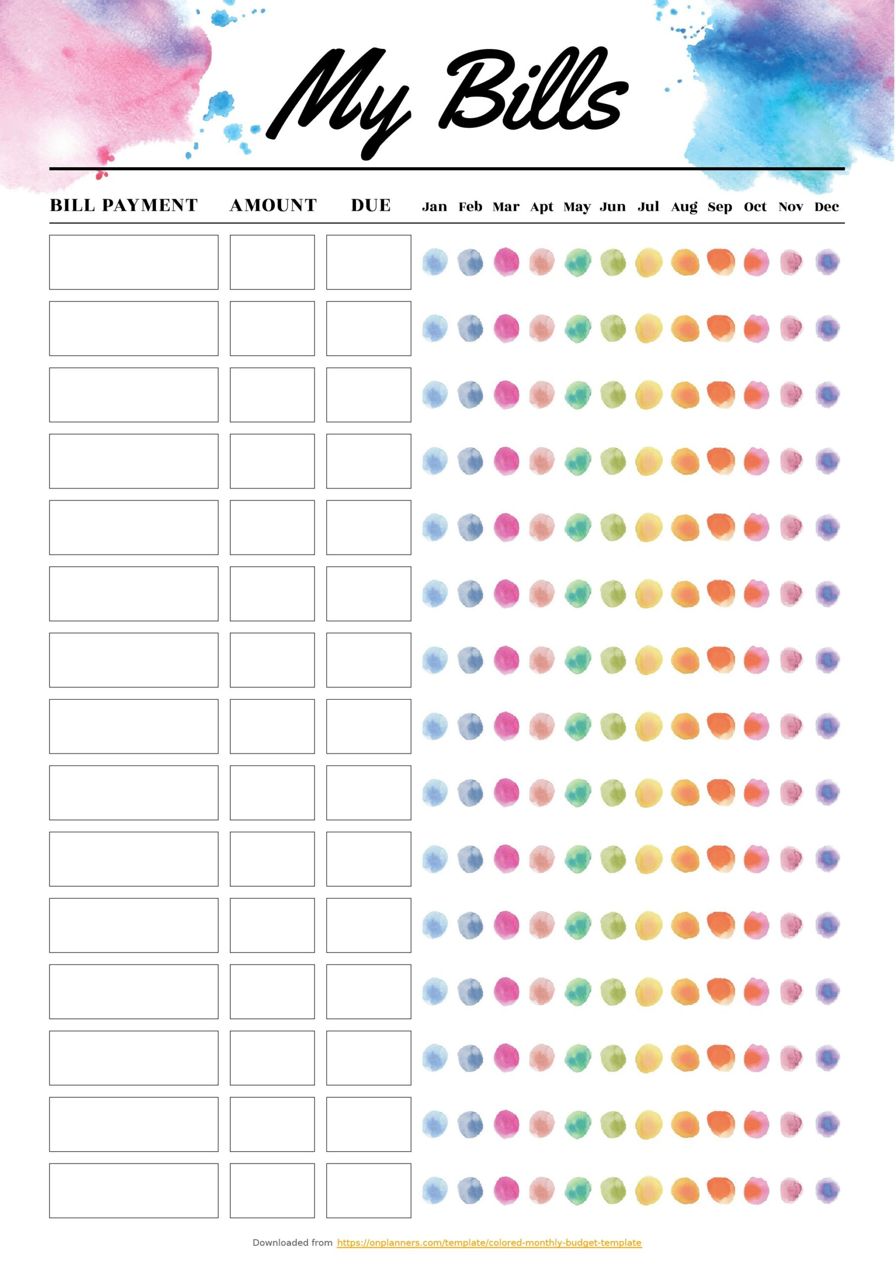 Monthly Bill Template Free Printable In 2020 | Monthly