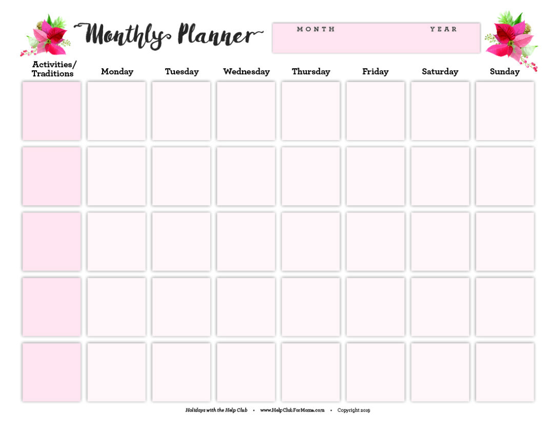Monthly Planner Printable | Help Club For Moms