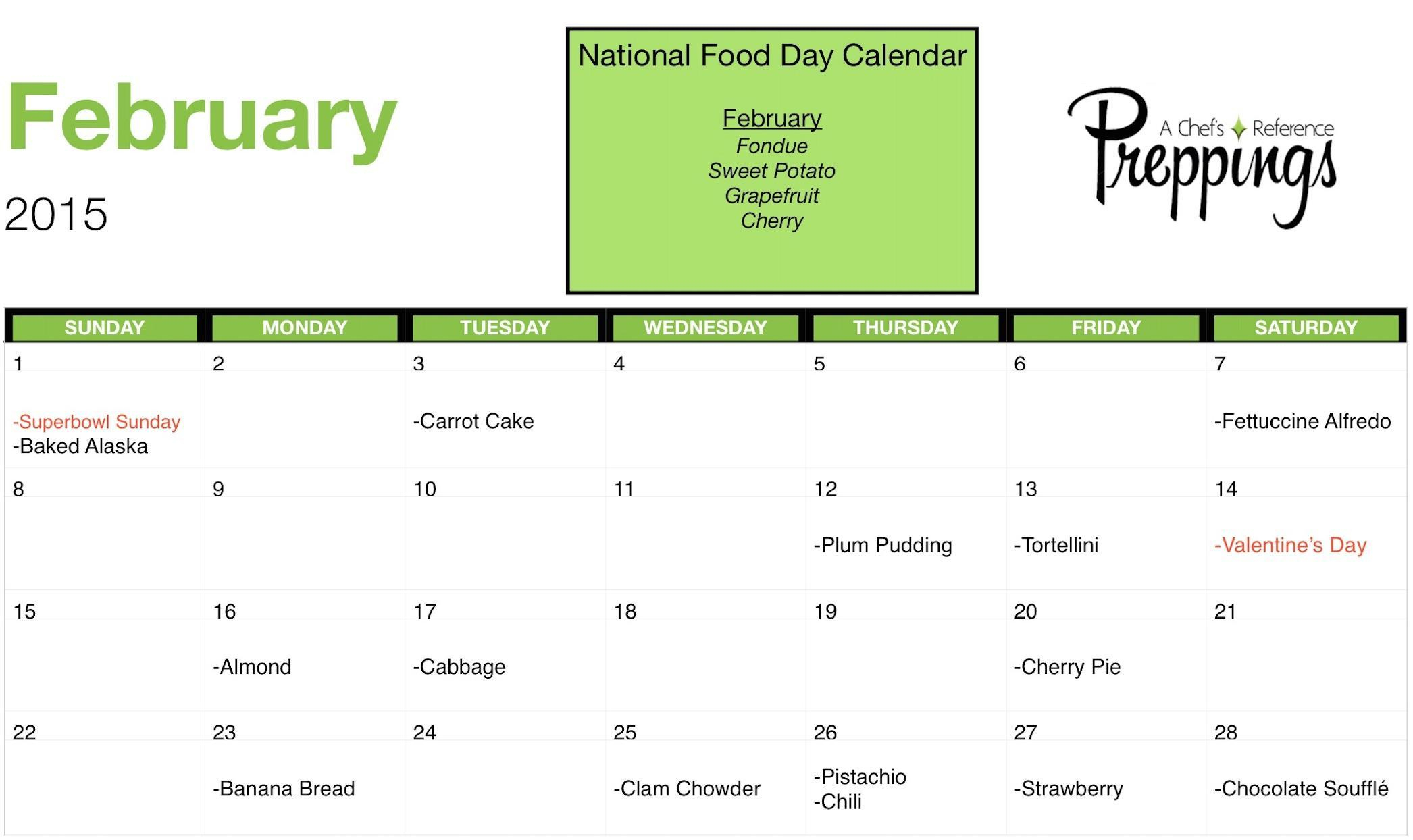 National Food Days- February 2015 - Preppings